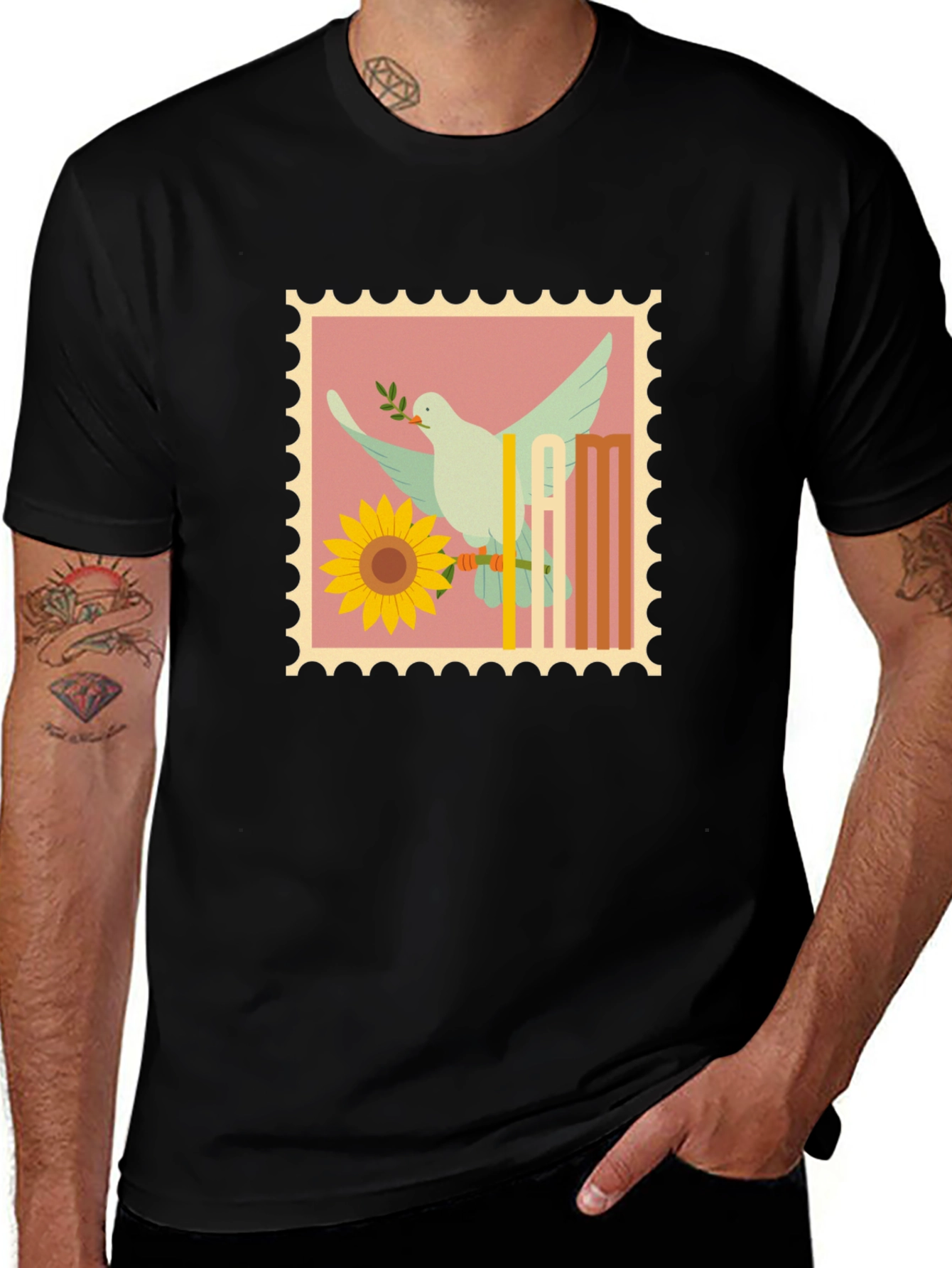 Dove & Sunflower Graphic Tee - Peace Symbol T-Shirt
