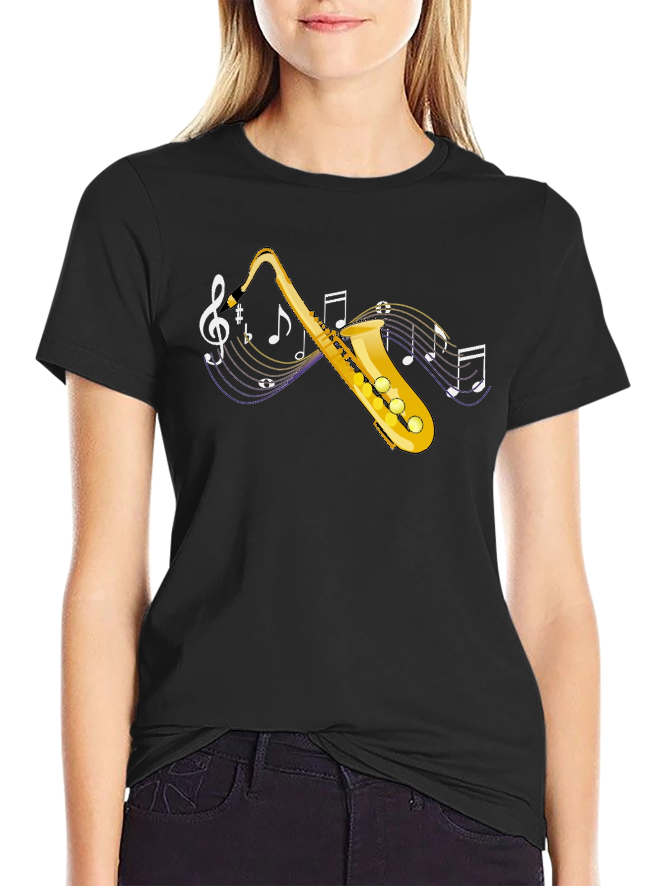Saxophone Music T-Shirt - Black Cotton Tee