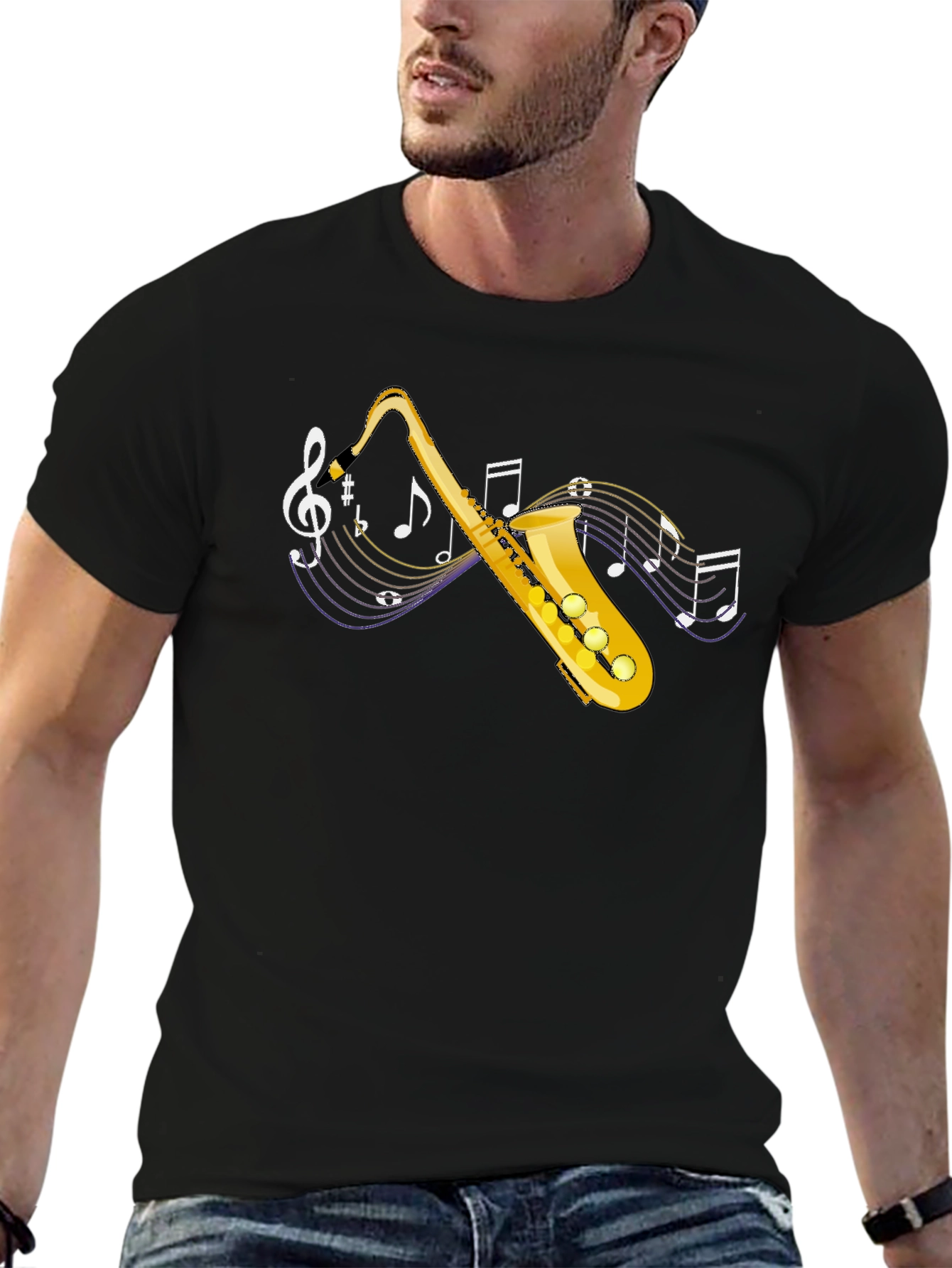 Saxophone Music T-Shirt - Black Cotton Tee