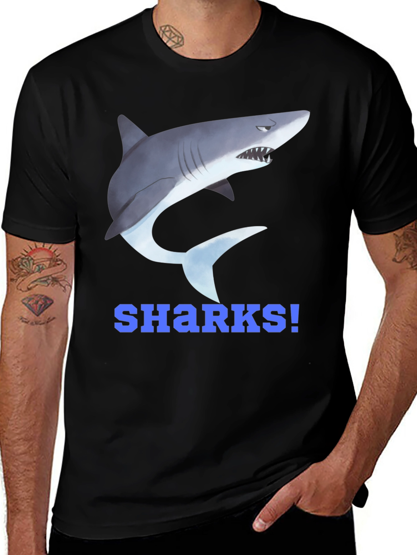 Shark Graphic T-Shirt - Blue SHARKS! Design