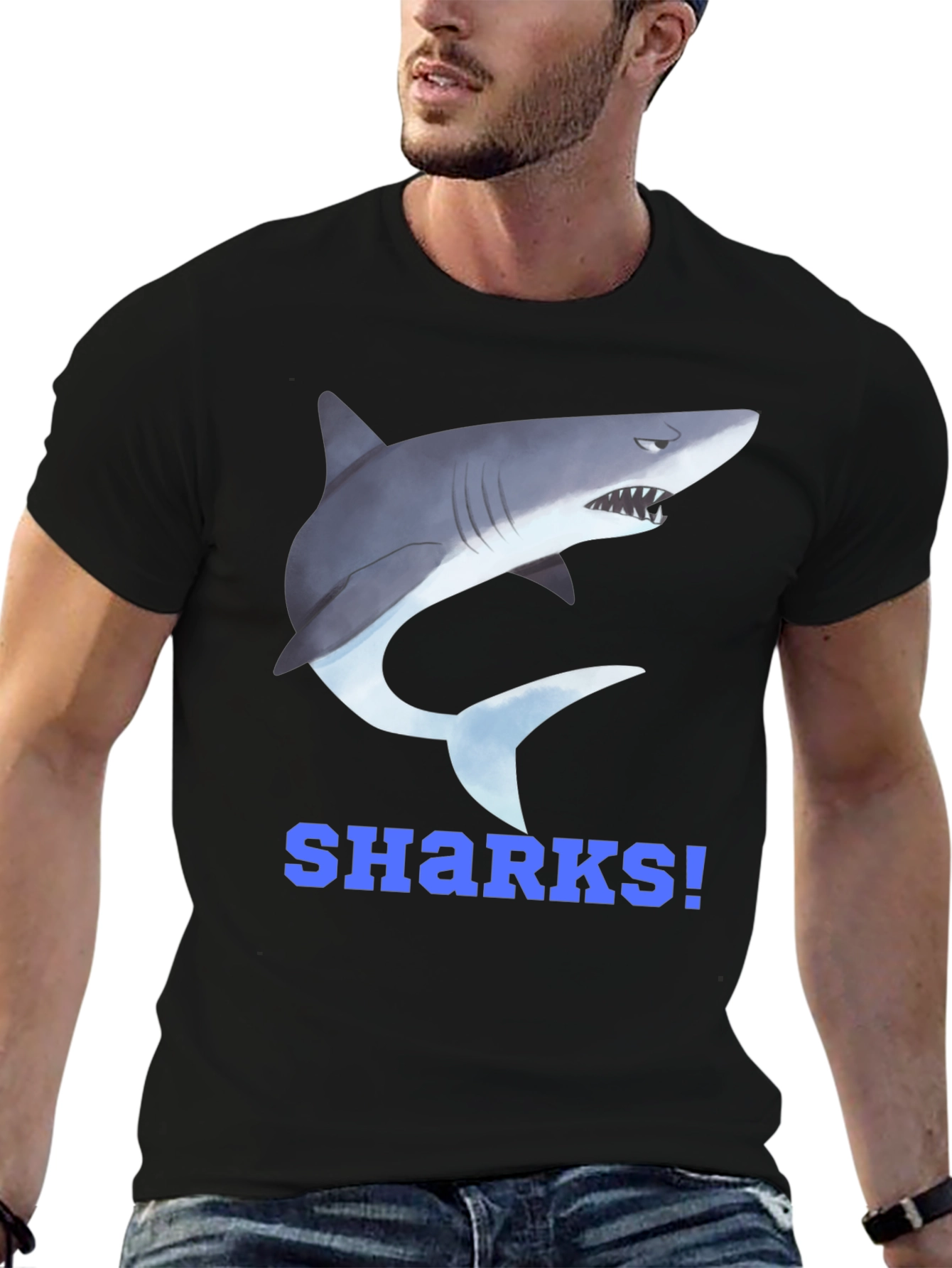 Shark Graphic T-Shirt - Blue SHARKS! Design
