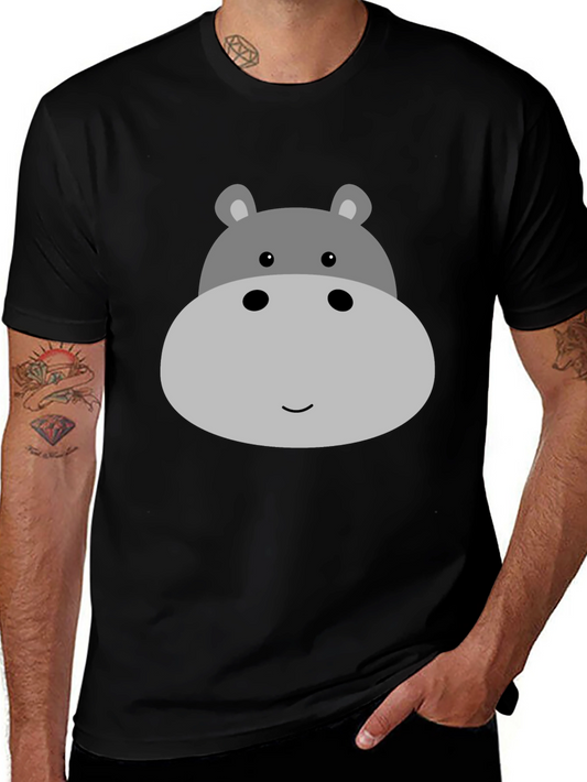 Cute Hippo Face Graphic Tee - Black