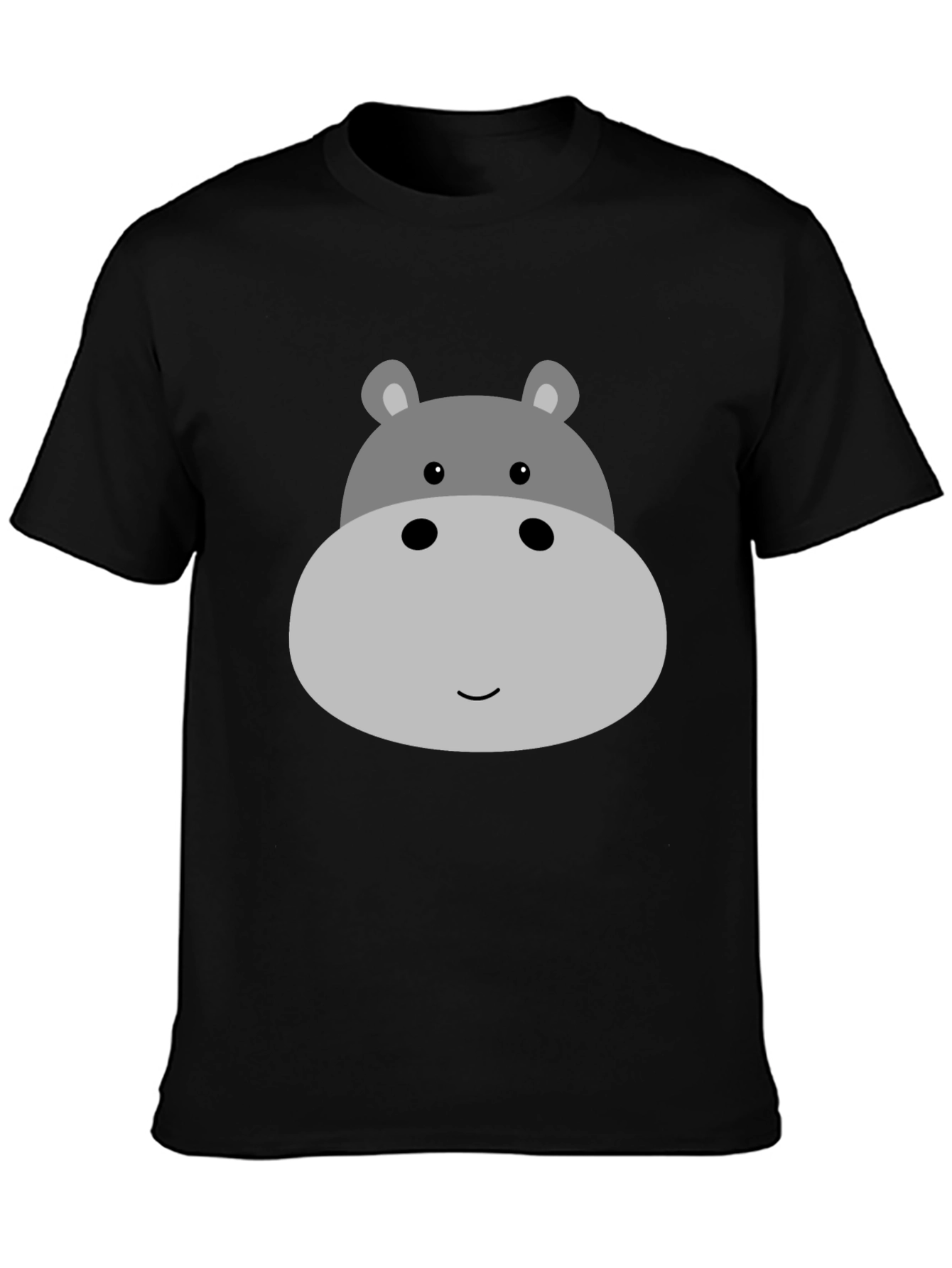Cute Hippo Face Graphic Tee - Black
