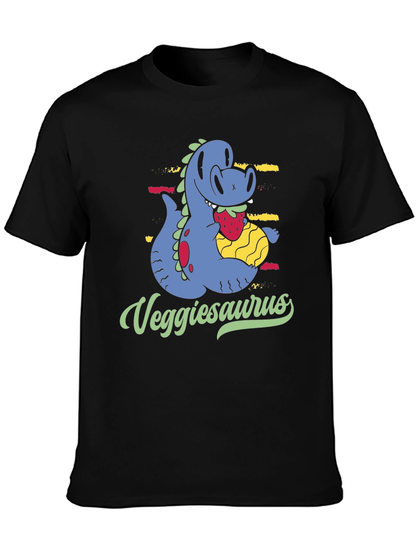 Veggiesaurus T-Shirt - Cartoon Dinosaur Eating Strawberry