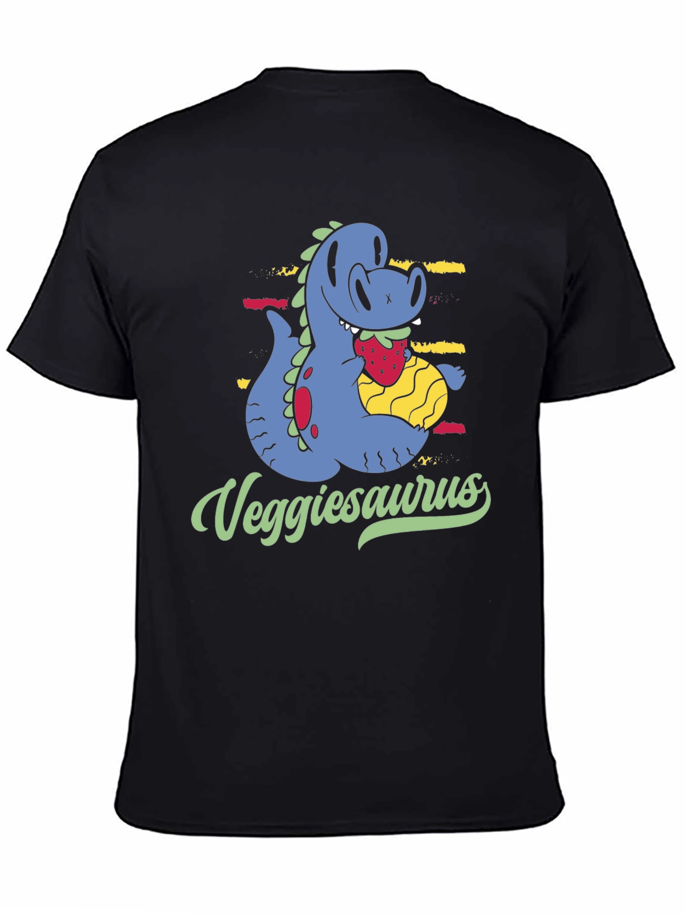 Veggiesaurus T-Shirt - Cartoon Dinosaur Eating Strawberry