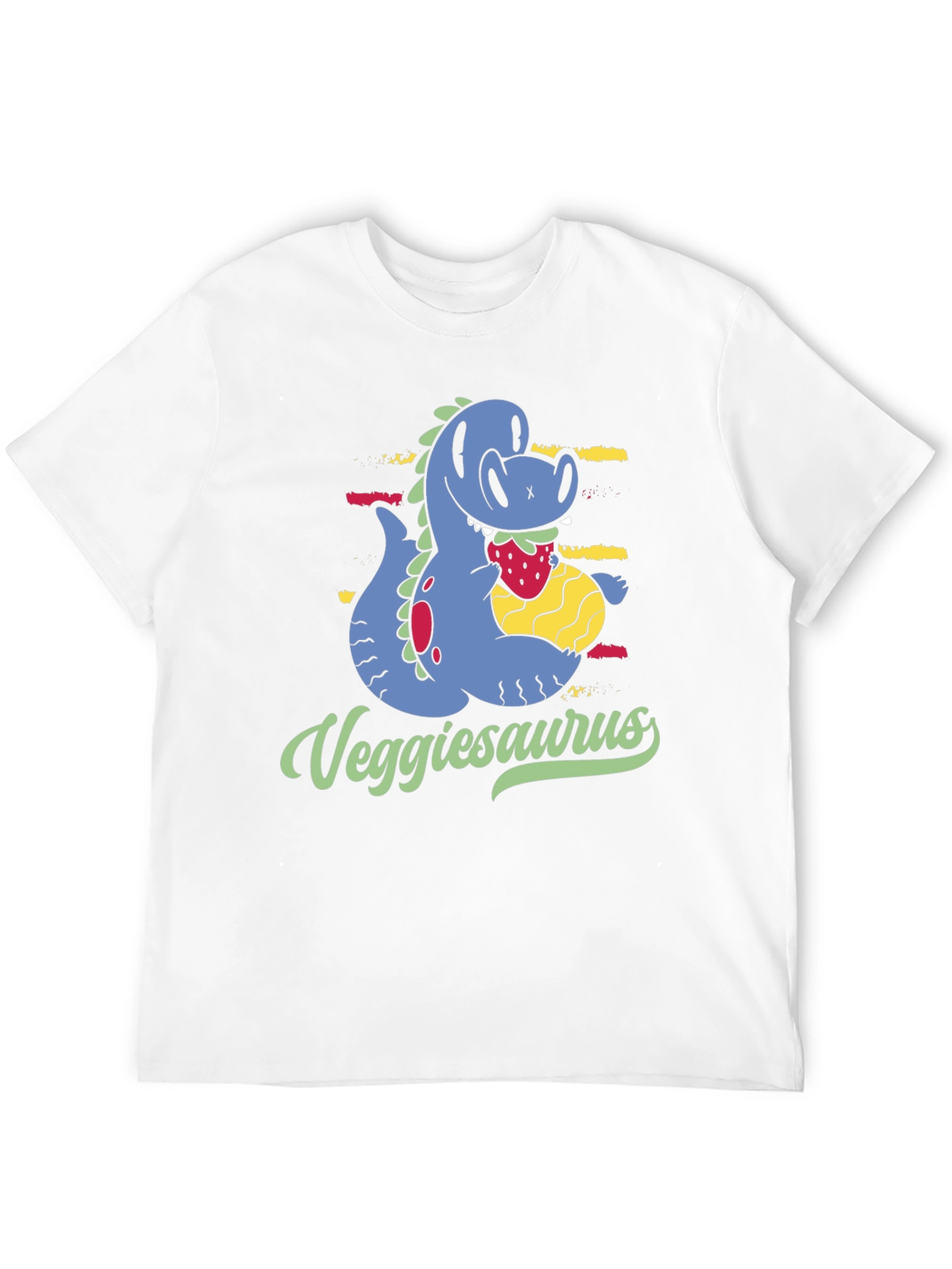Veggiesaurus T-Shirt - Cartoon Dinosaur Eating Strawberry