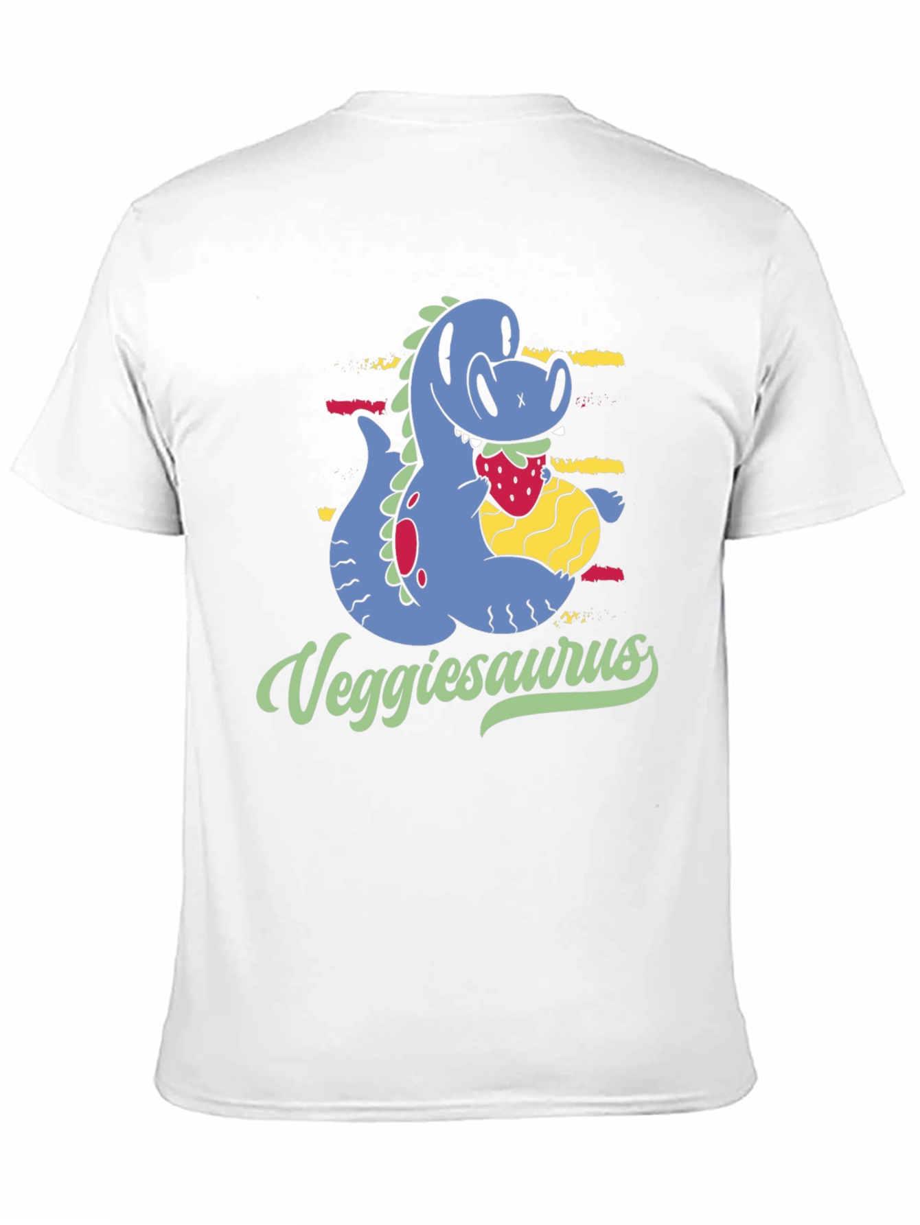 Veggiesaurus T-Shirt - Cartoon Dinosaur Eating Strawberry