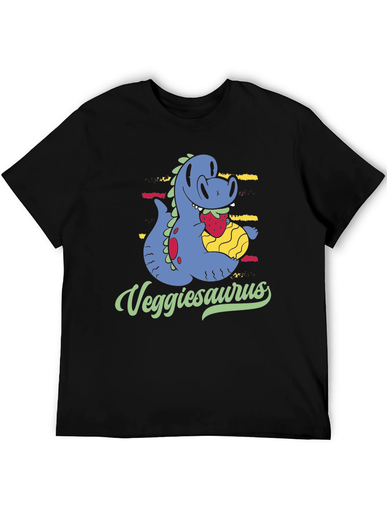 Veggiesaurus T-Shirt - Cartoon Dinosaur Eating Strawberry