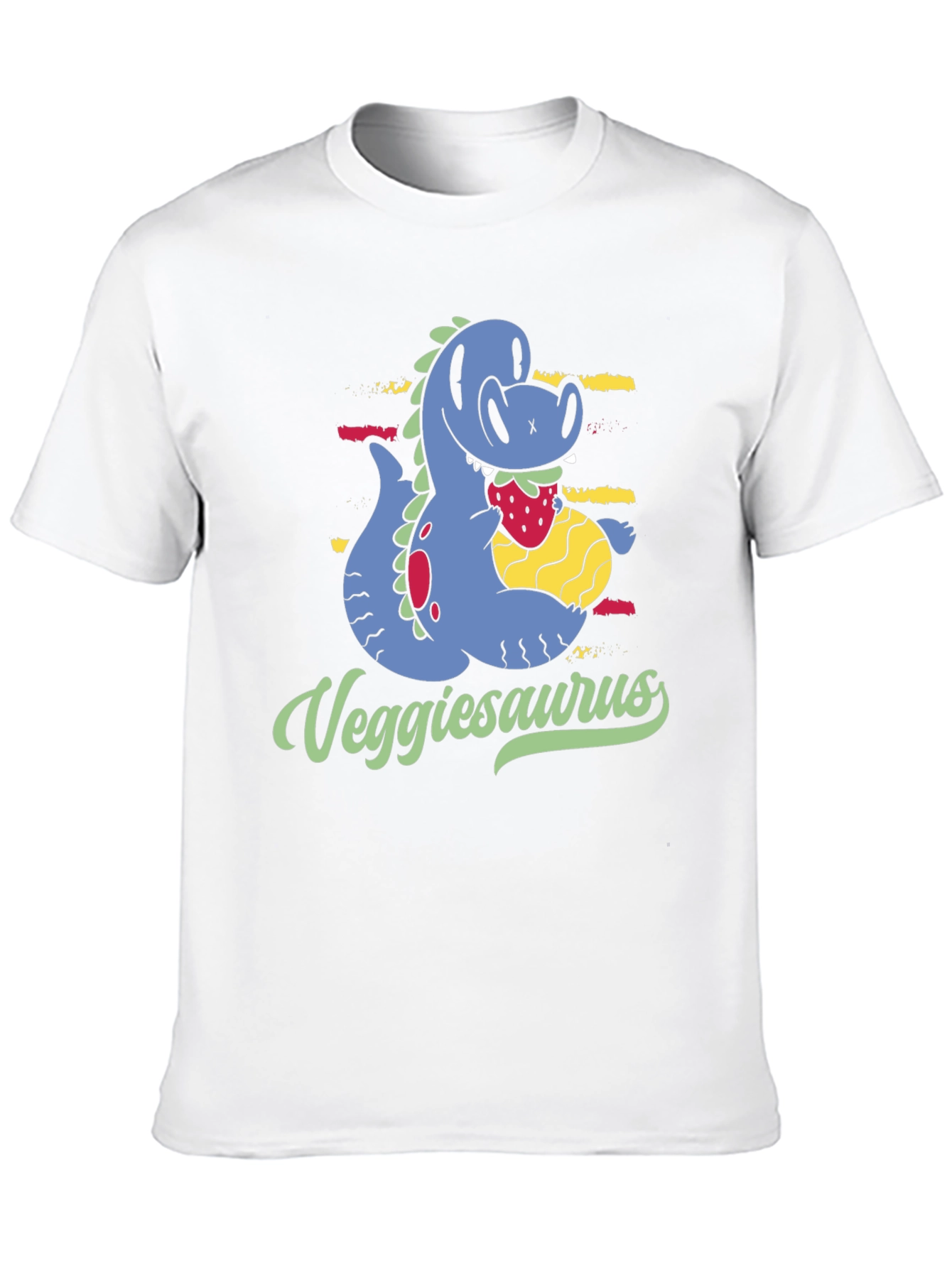 Veggiesaurus T-Shirt - Cartoon Dinosaur Eating Strawberry