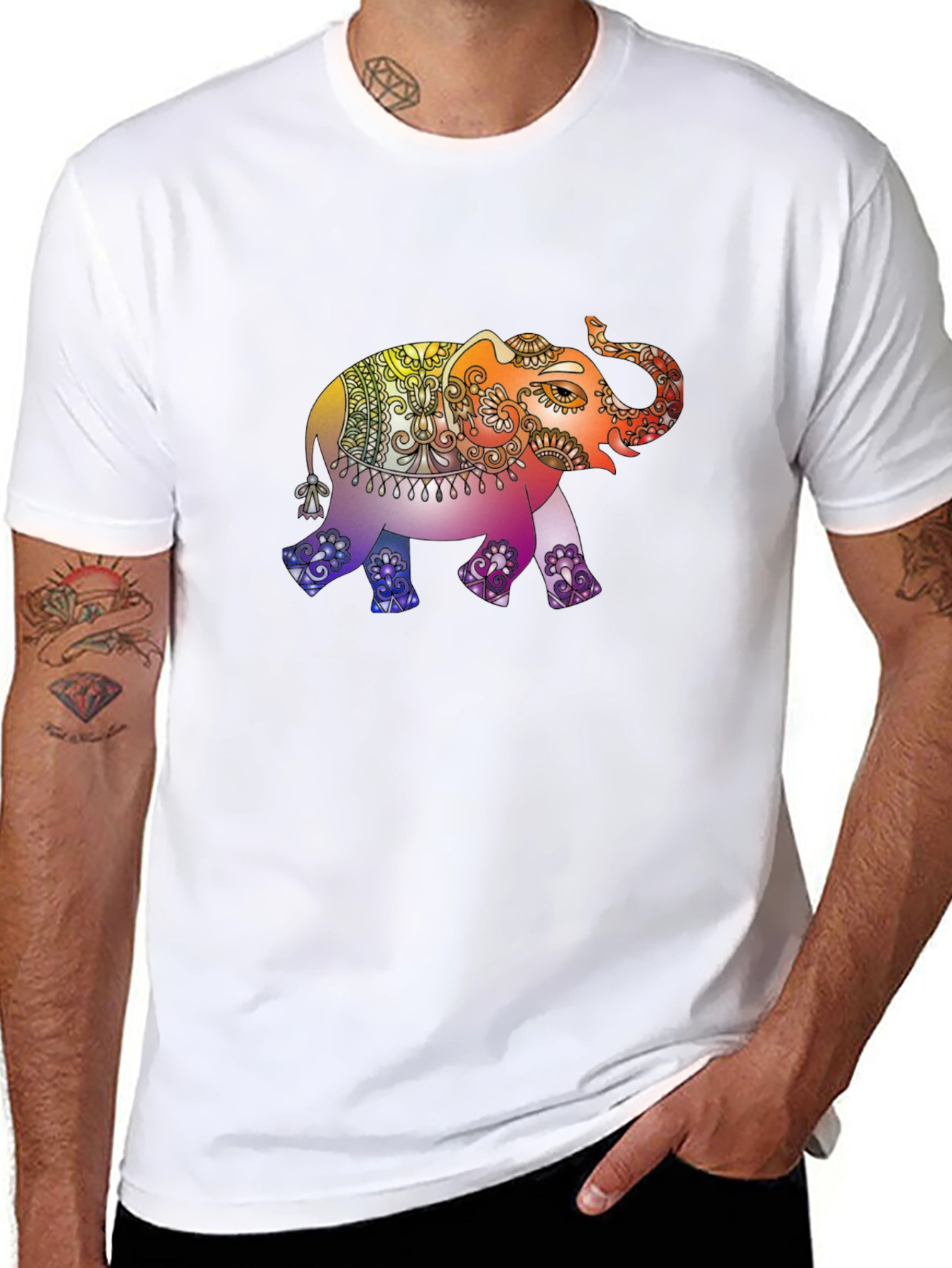 Elephant Mandala Graphic Tee - Mens Black T-Shirt