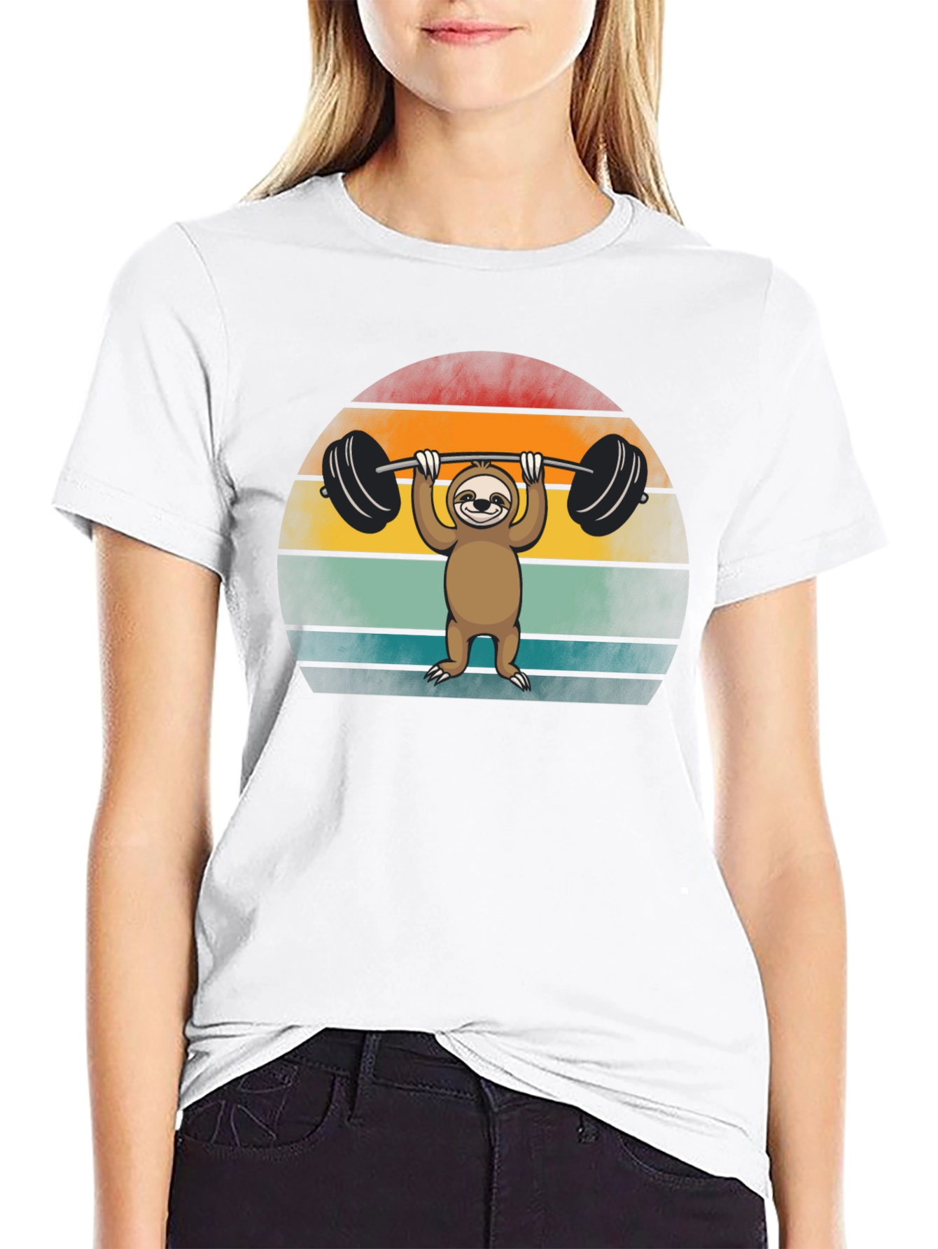 Sloth Lifting Weights Graphic Tee - Retro Style