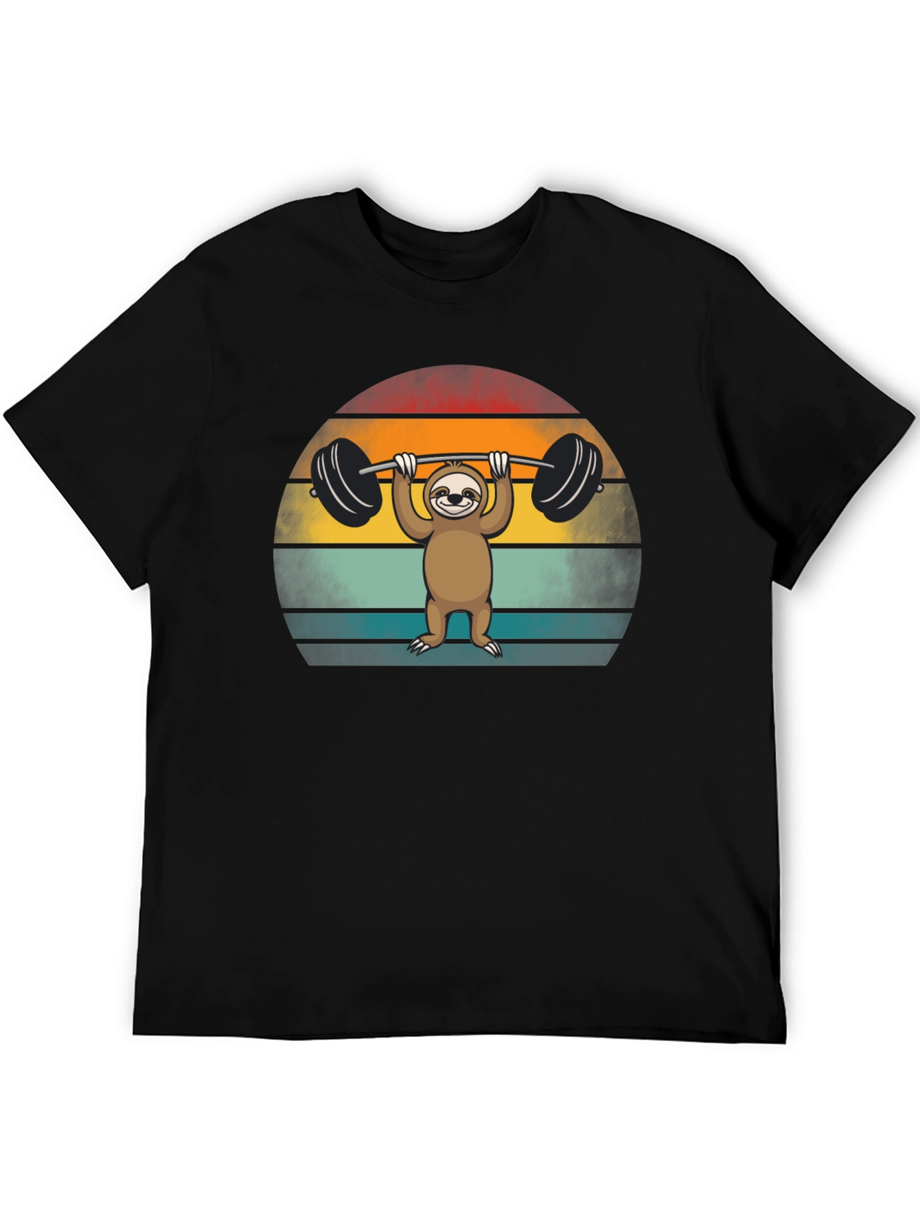 Sloth Lifting Weights Graphic Tee - Retro Style