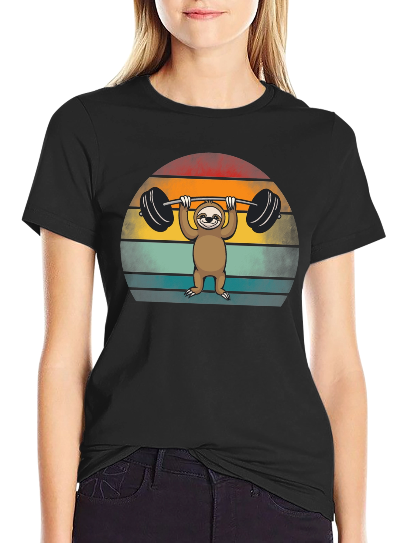 Sloth Lifting Weights Graphic Tee - Retro Style