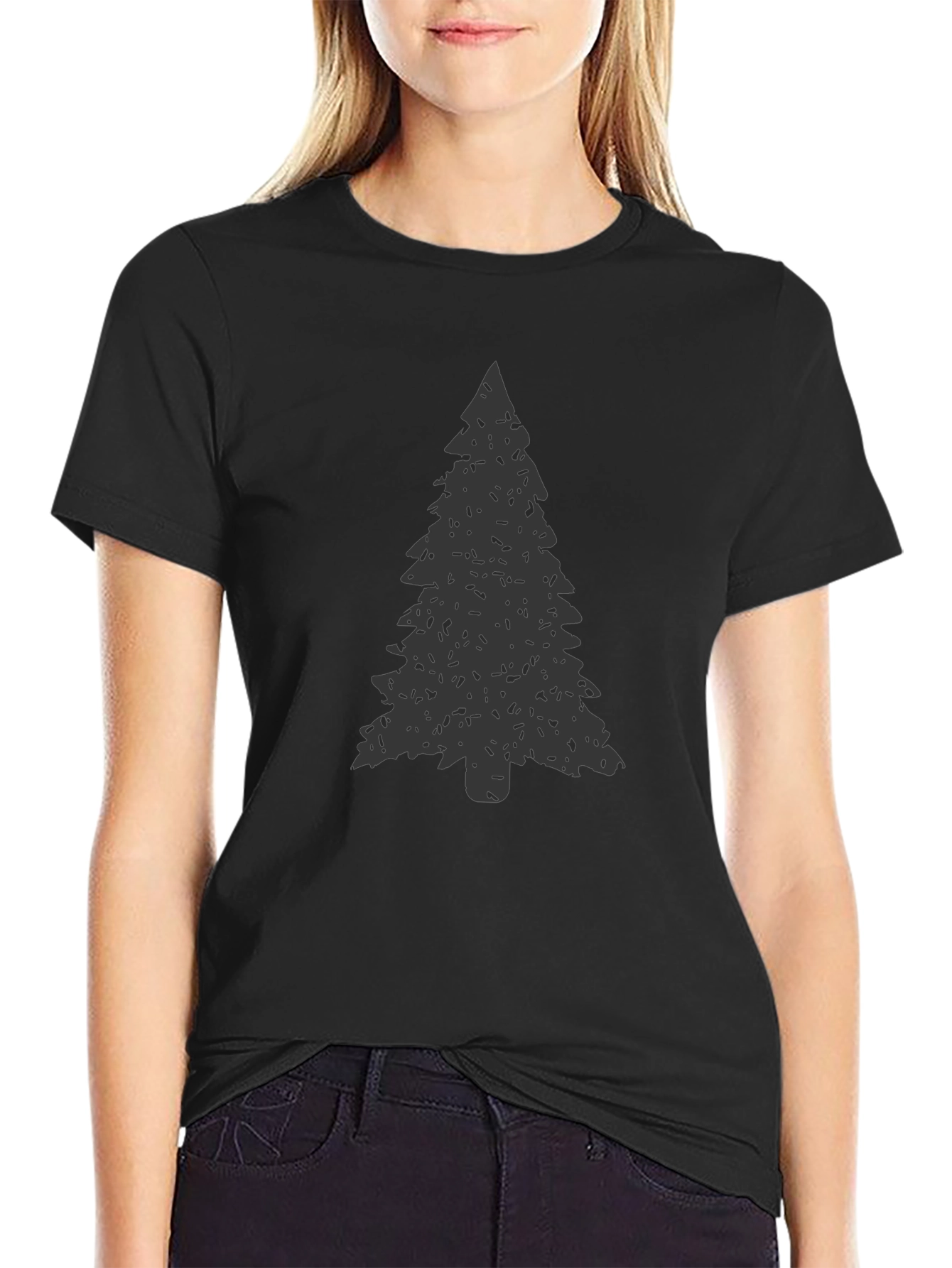 Evergreen Tree Graphic Tee - Soft Black Cotton Shirt
