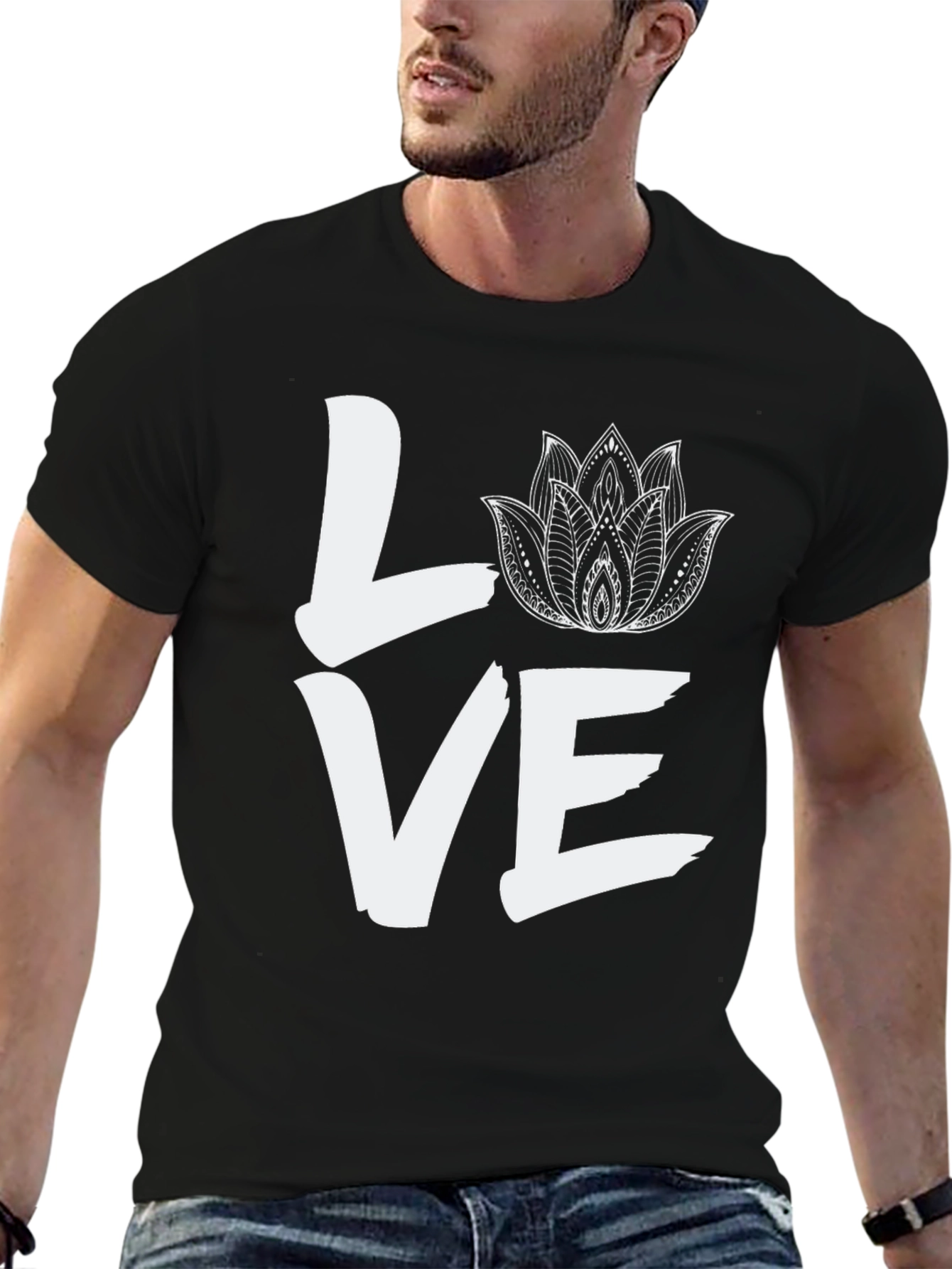LOVE Lotus Flower Graphic Tee - Black