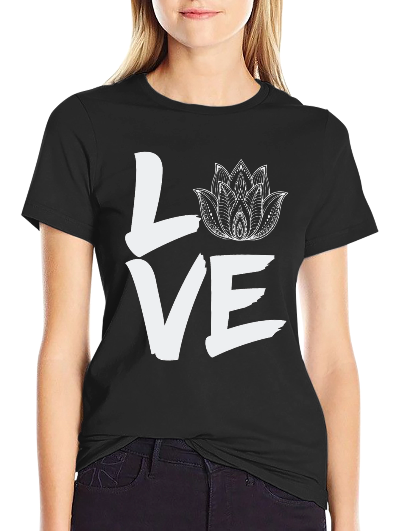 LOVE Lotus Flower Graphic Tee - Black
