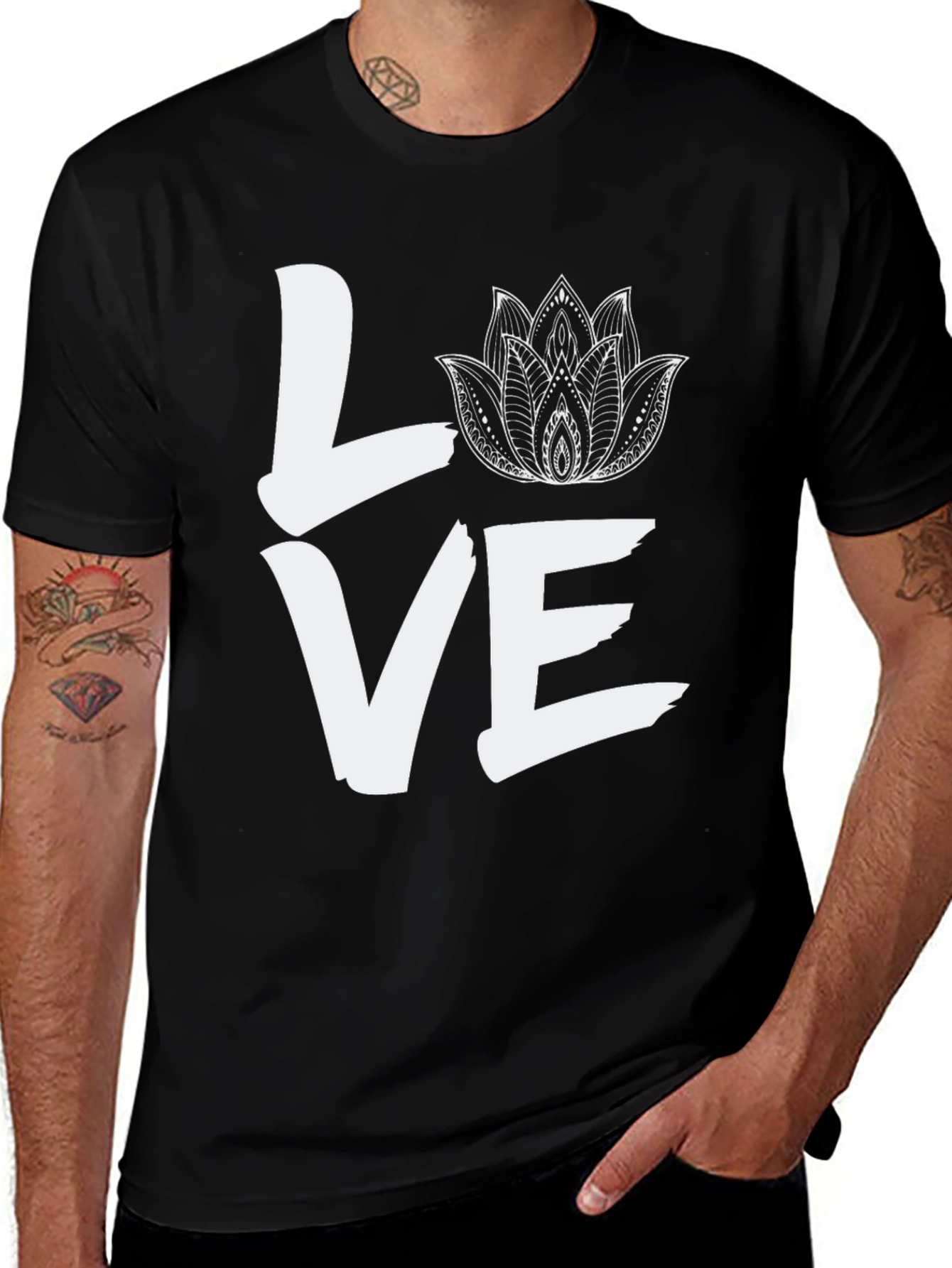 LOVE Lotus Flower Graphic Tee - Black