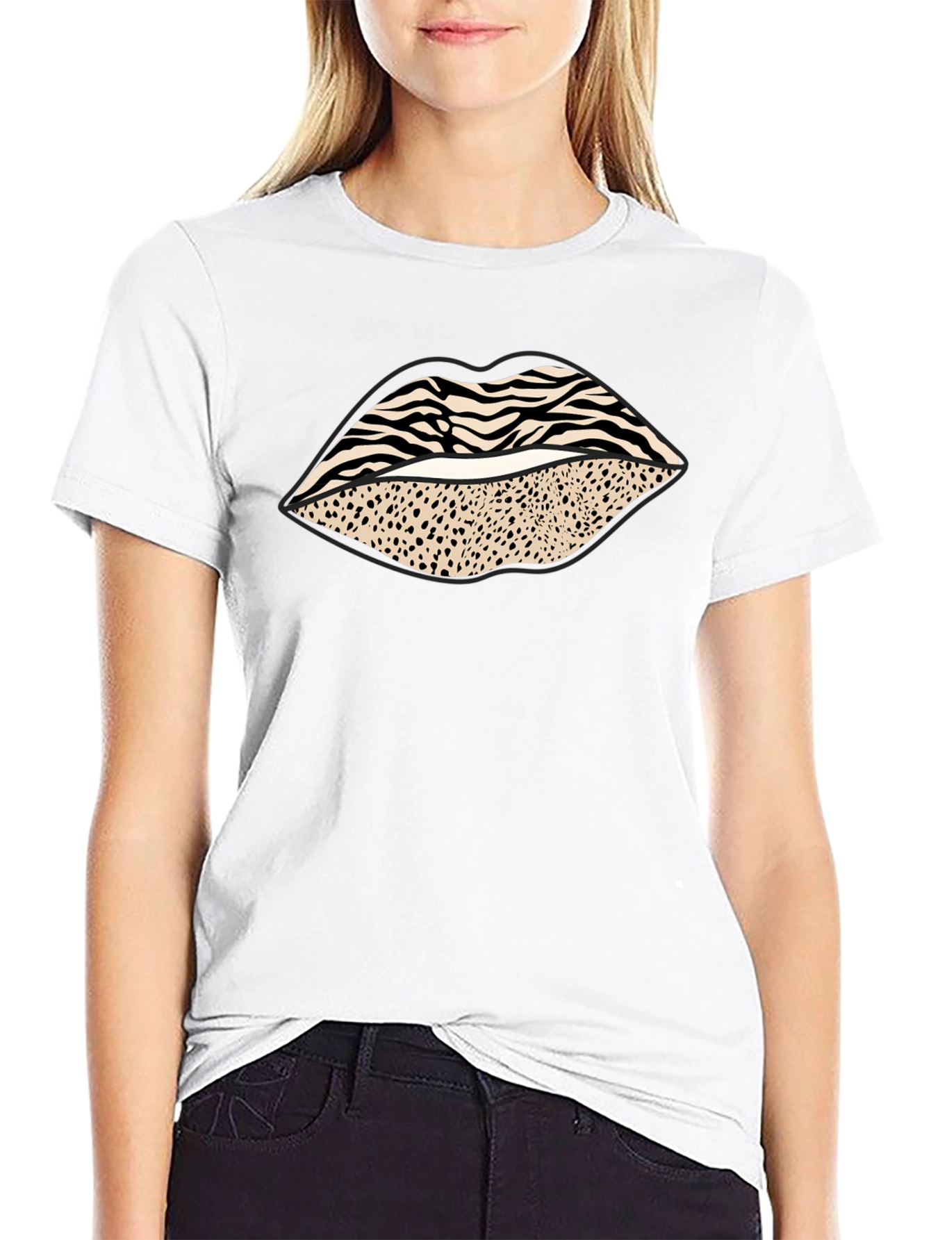 Animal Print Lips Graphic Tee - Stylish Casual Wear