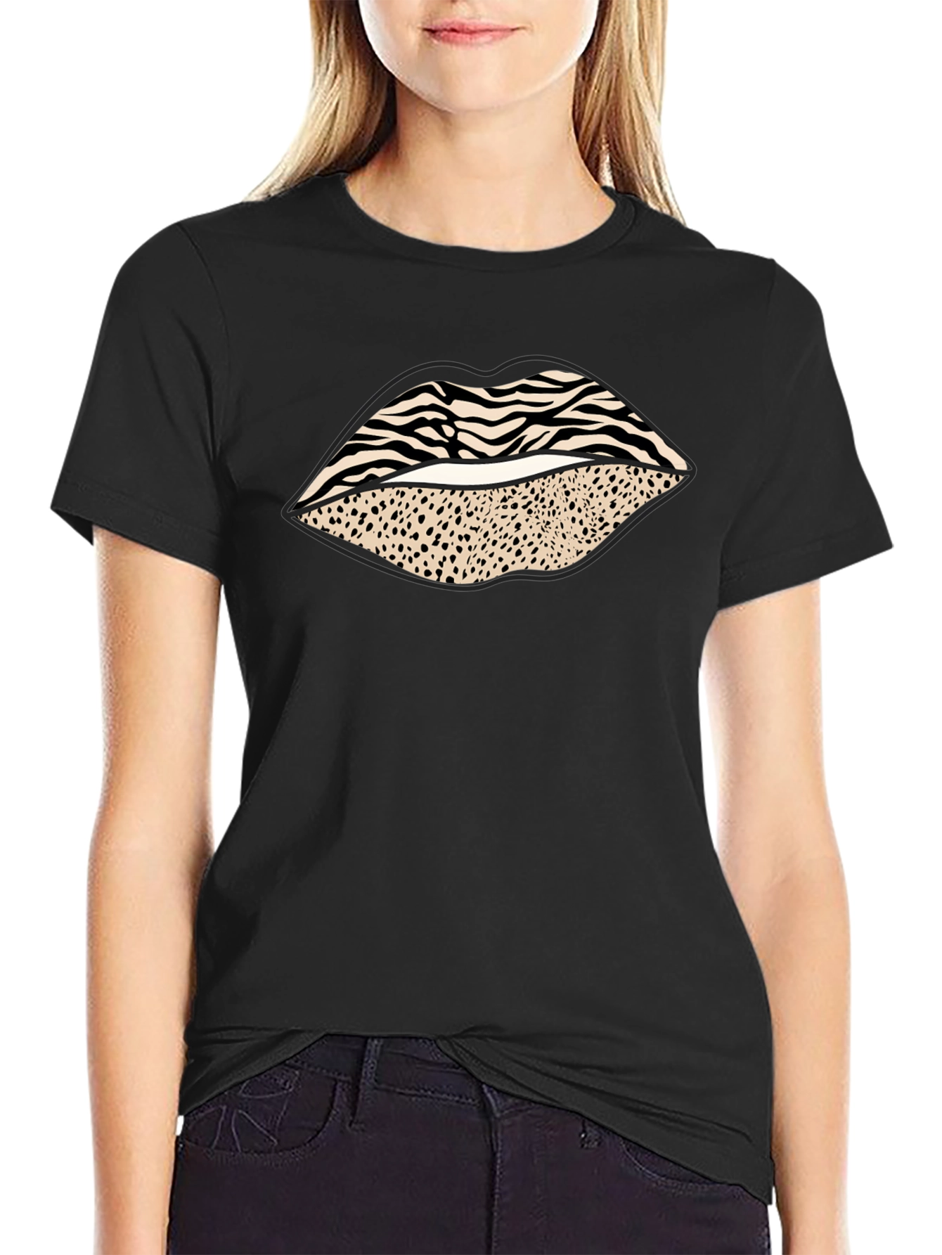 Animal Print Lips Graphic Tee - Stylish Casual Wear