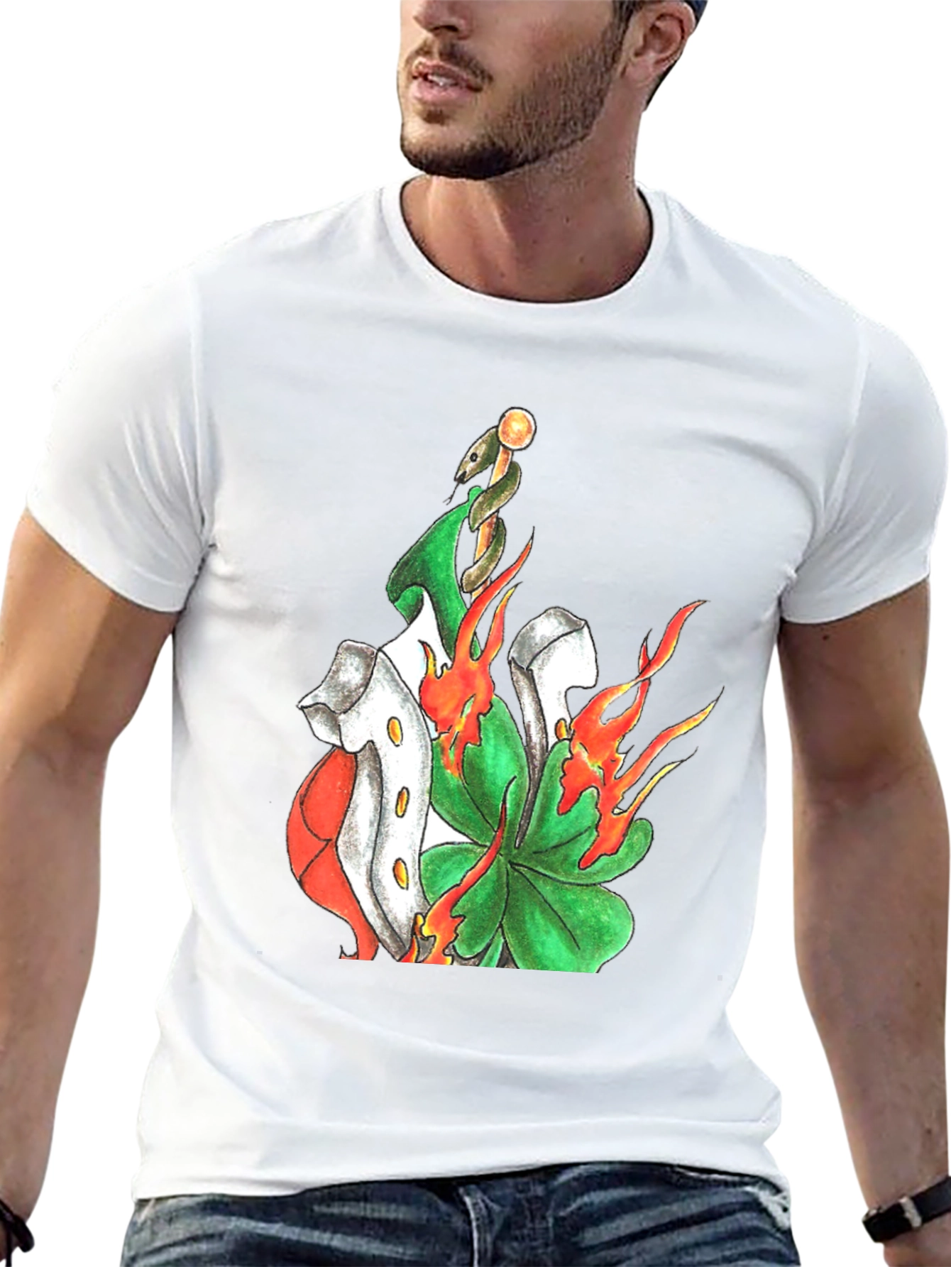 Lucky Clover T-Shirt: Shamrock Snake on Fire