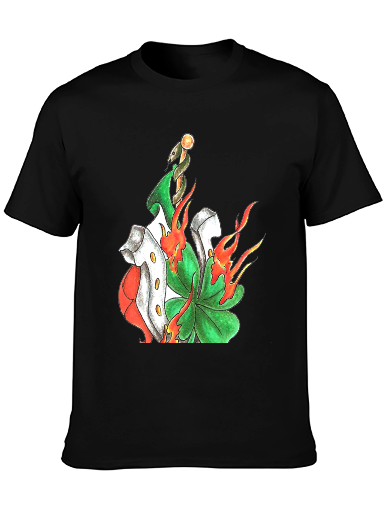 Lucky Clover T-Shirt: Shamrock Snake on Fire