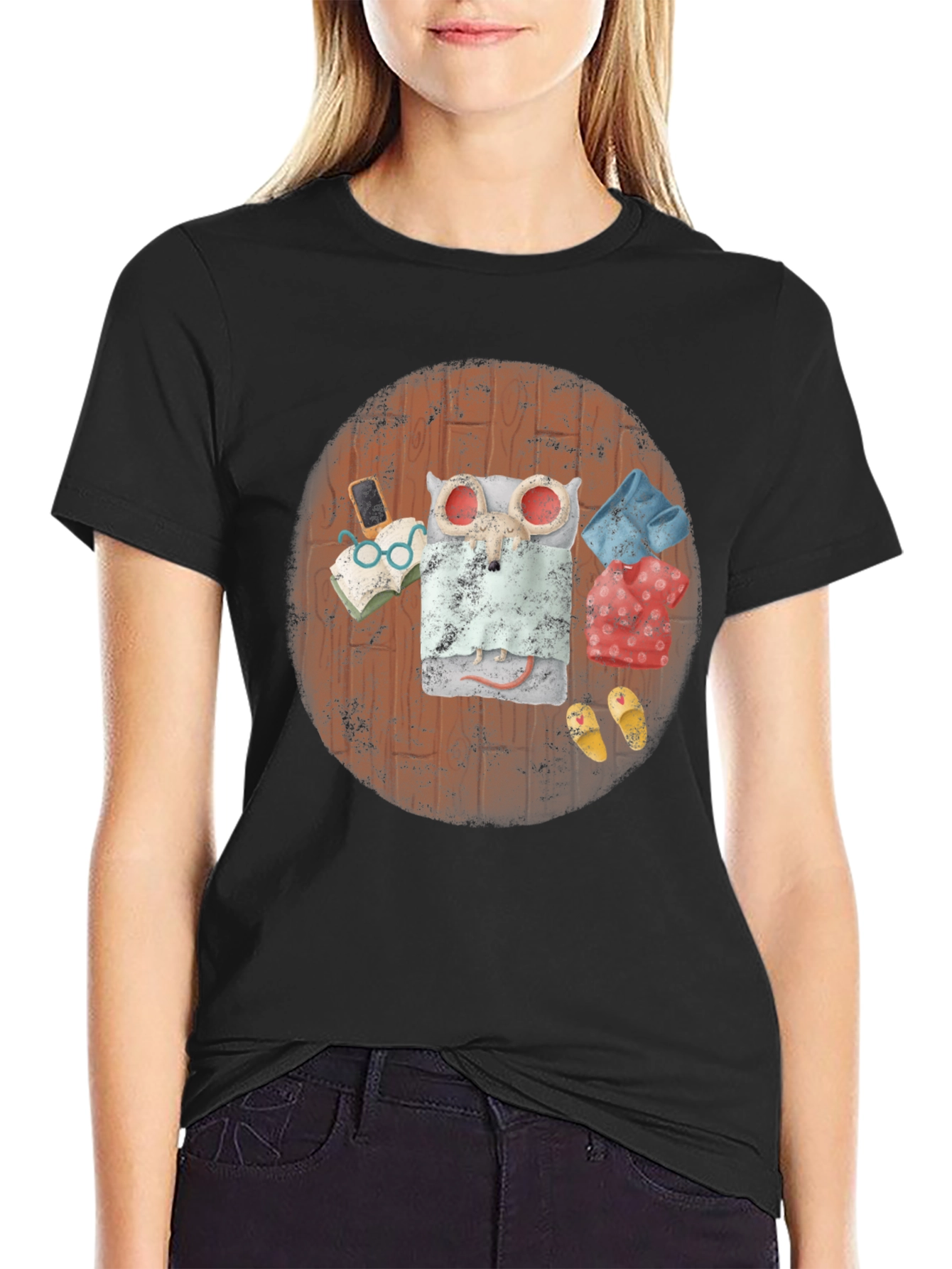 Lazy Mouse Bedtime Black T-Shirt