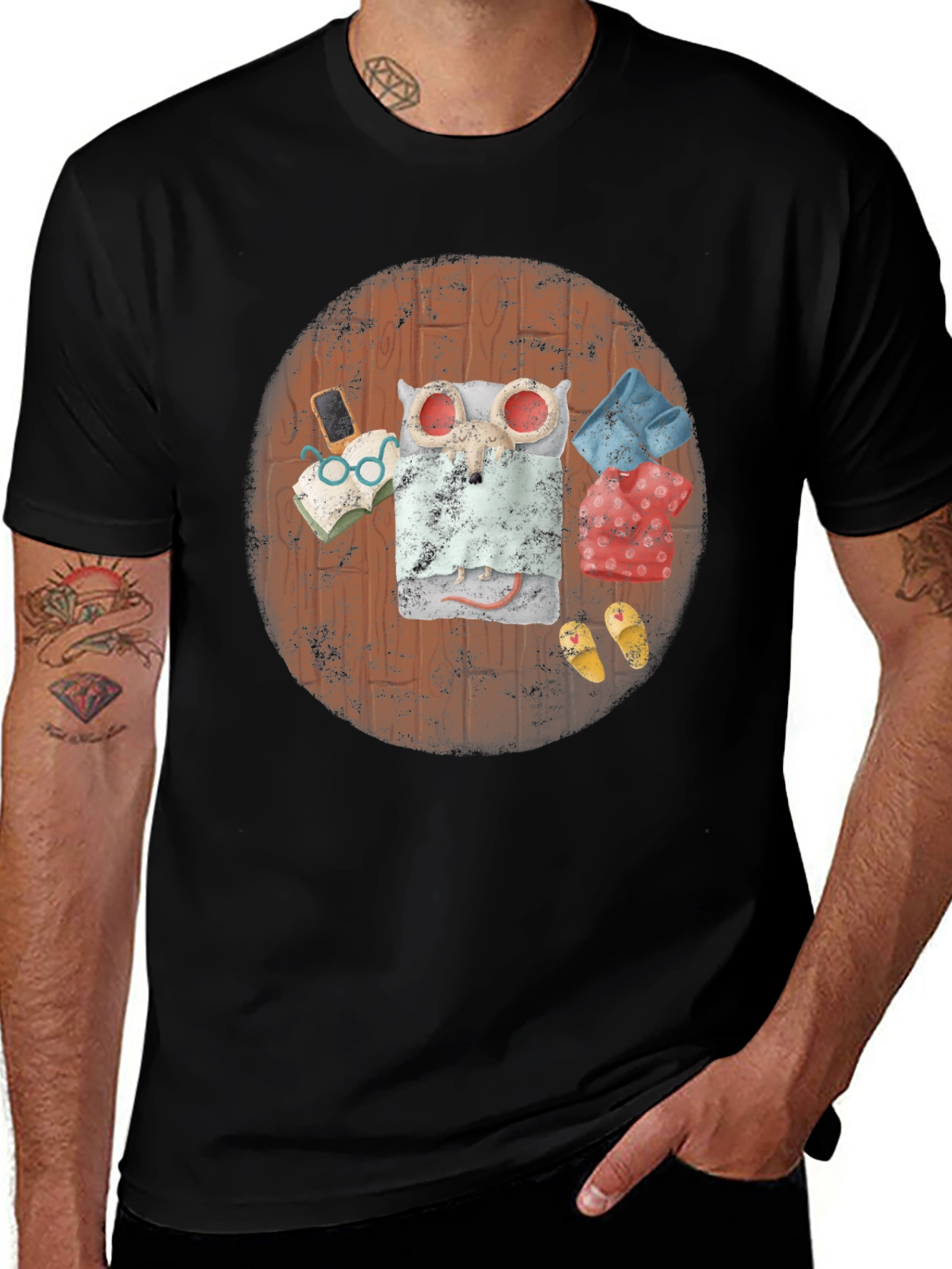 Lazy Mouse Bedtime Black T-Shirt