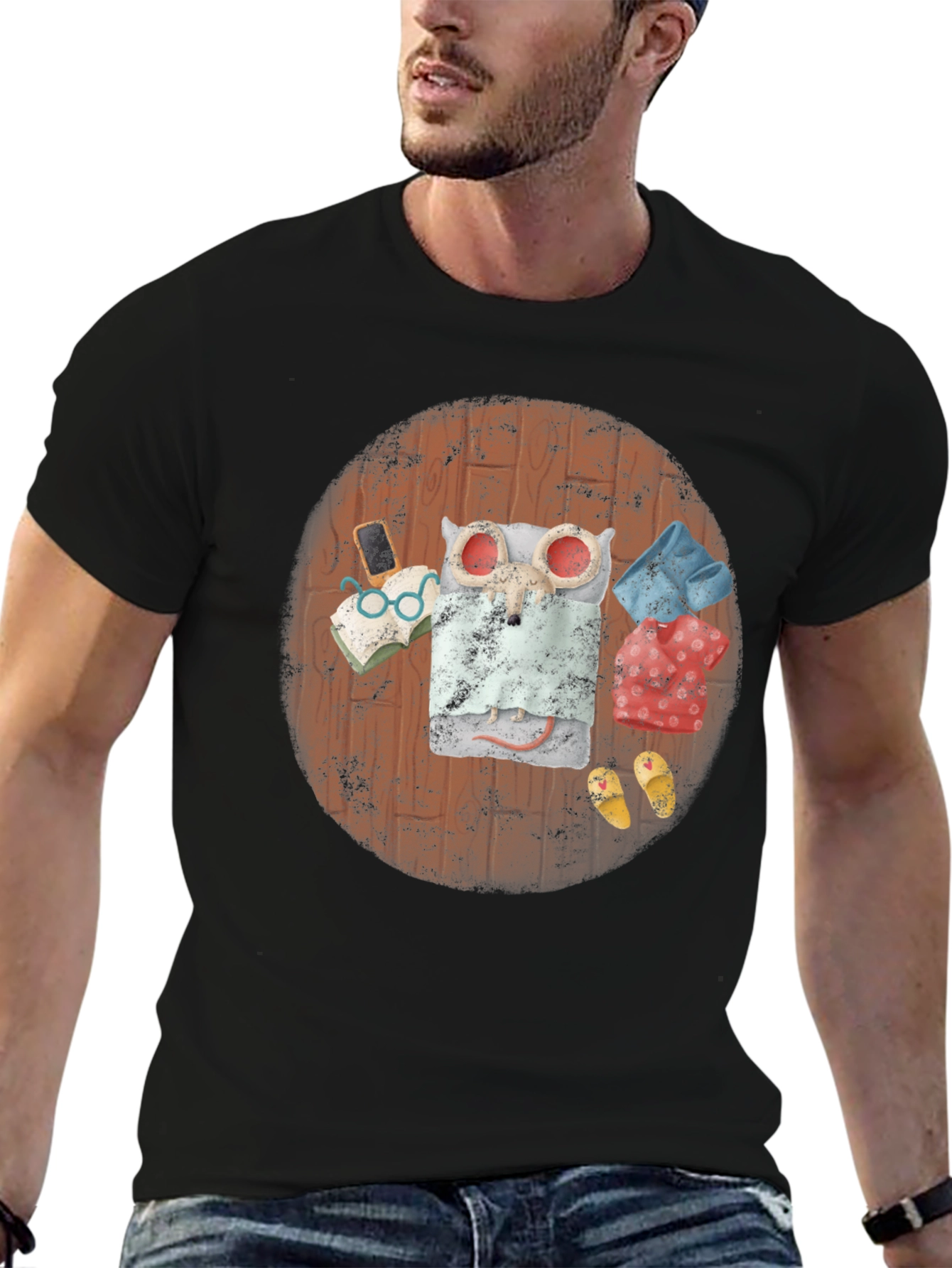Lazy Mouse Bedtime Black T-Shirt