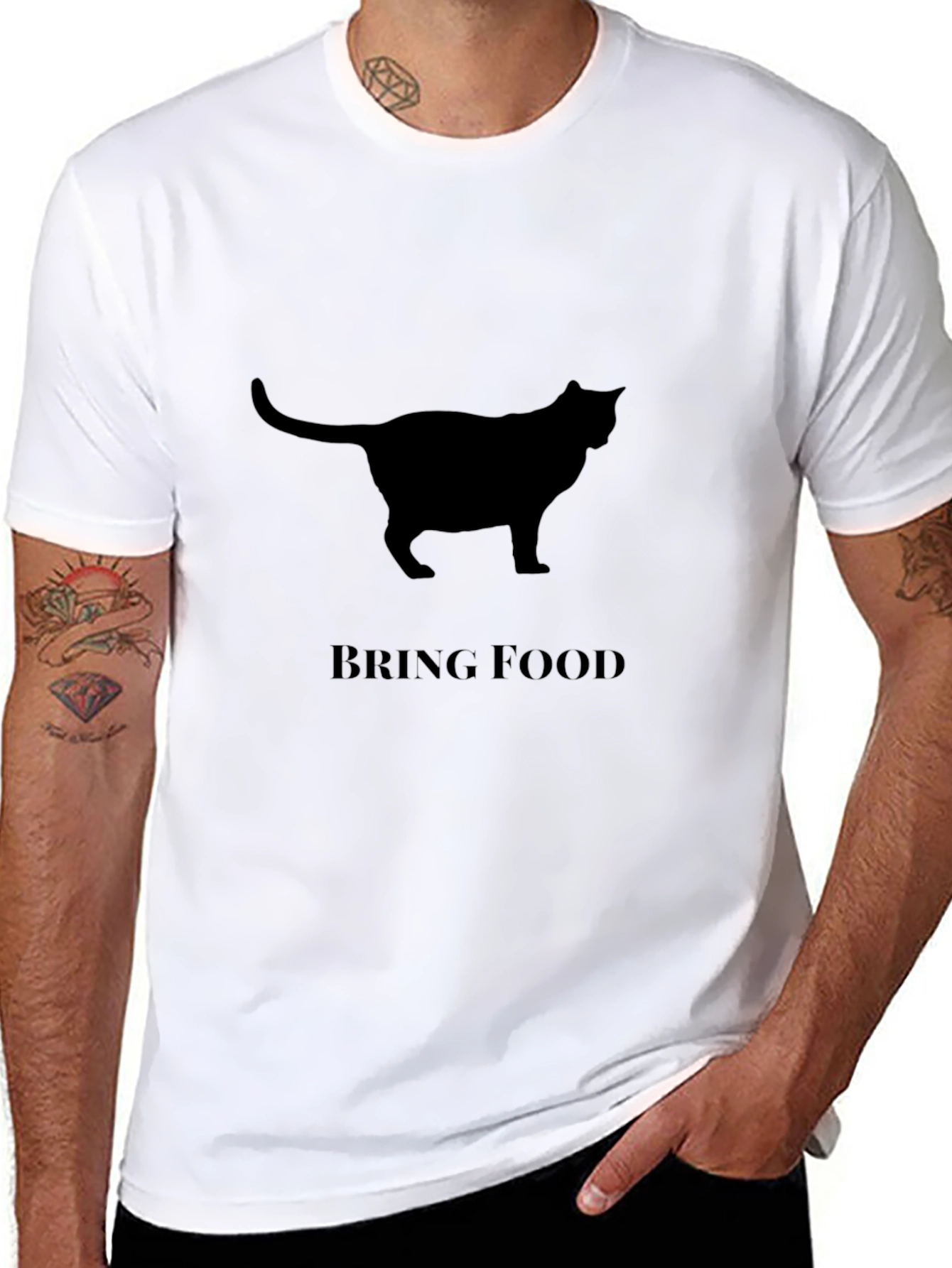 Cat Silhouette Bring Food Graphic T-Shirt