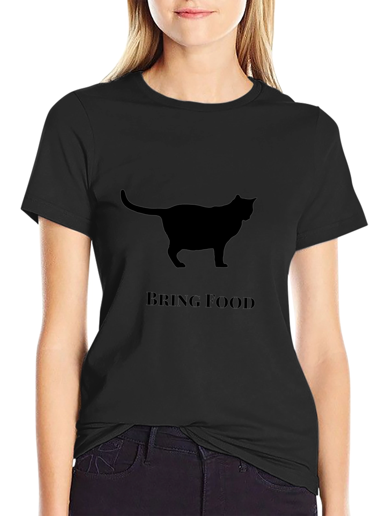 Cat Silhouette Bring Food Graphic T-Shirt