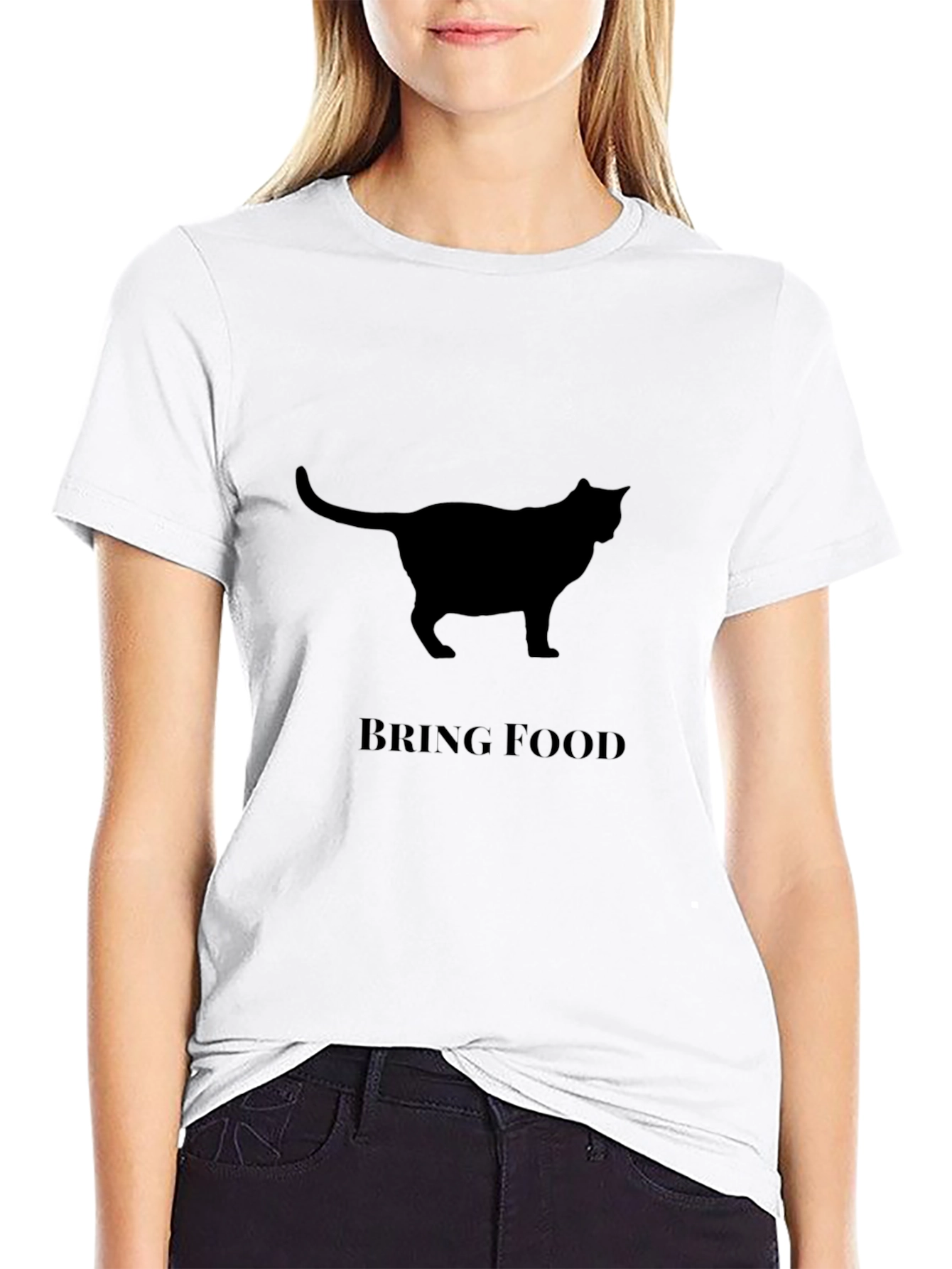 Cat Silhouette Bring Food Graphic T-Shirt