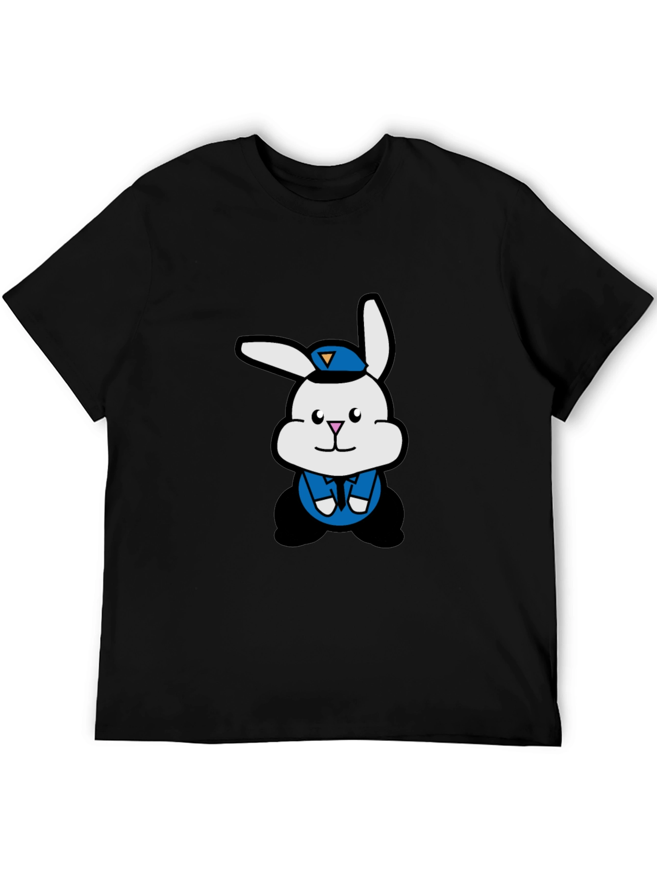Cartoon Rabbit T-Shirt - Black Cotton Tee