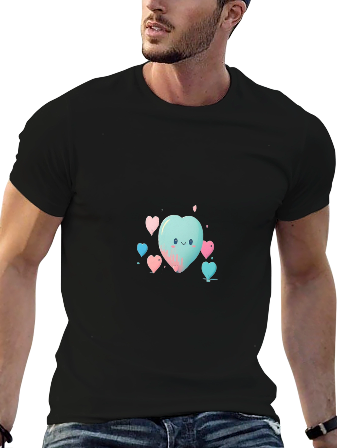 Cute Heart Print Black T-Shirt
