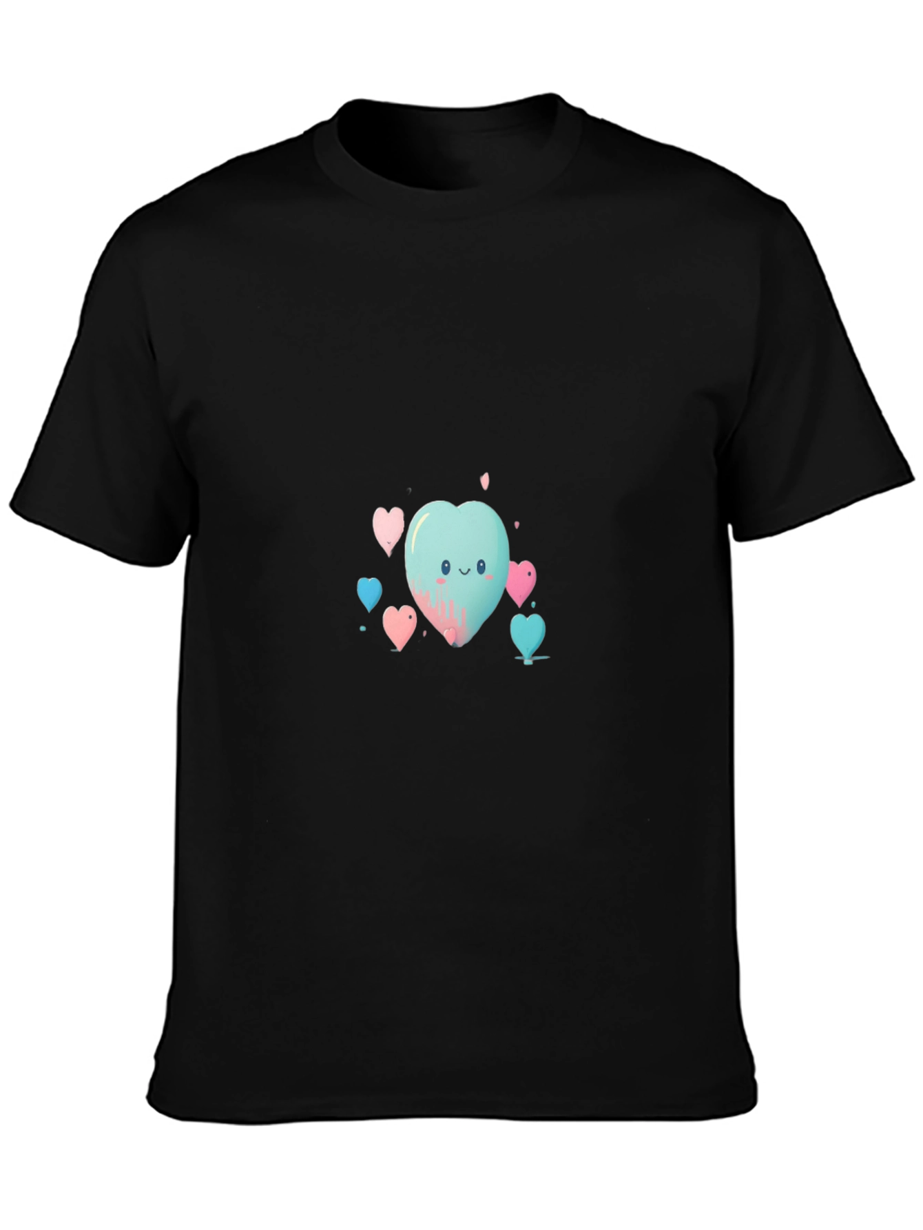 Cute Heart Print Black T-Shirt