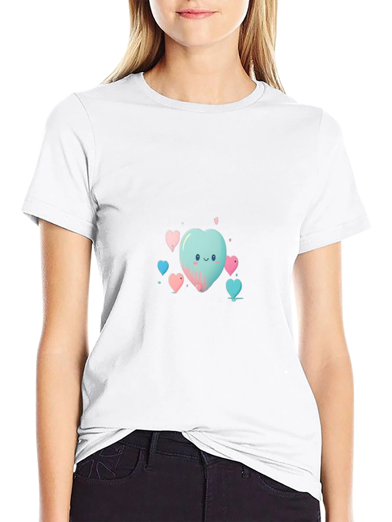 Cute Heart Print Black T-Shirt