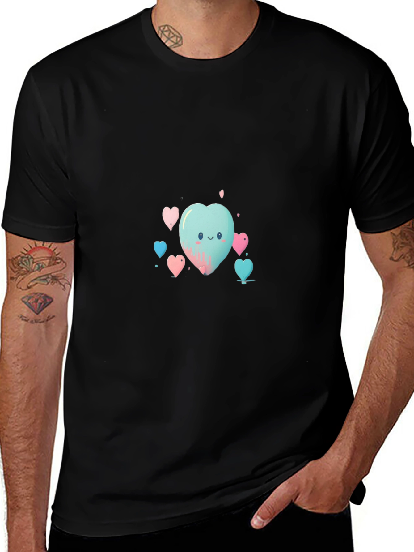 Cute Heart Print Black T-Shirt
