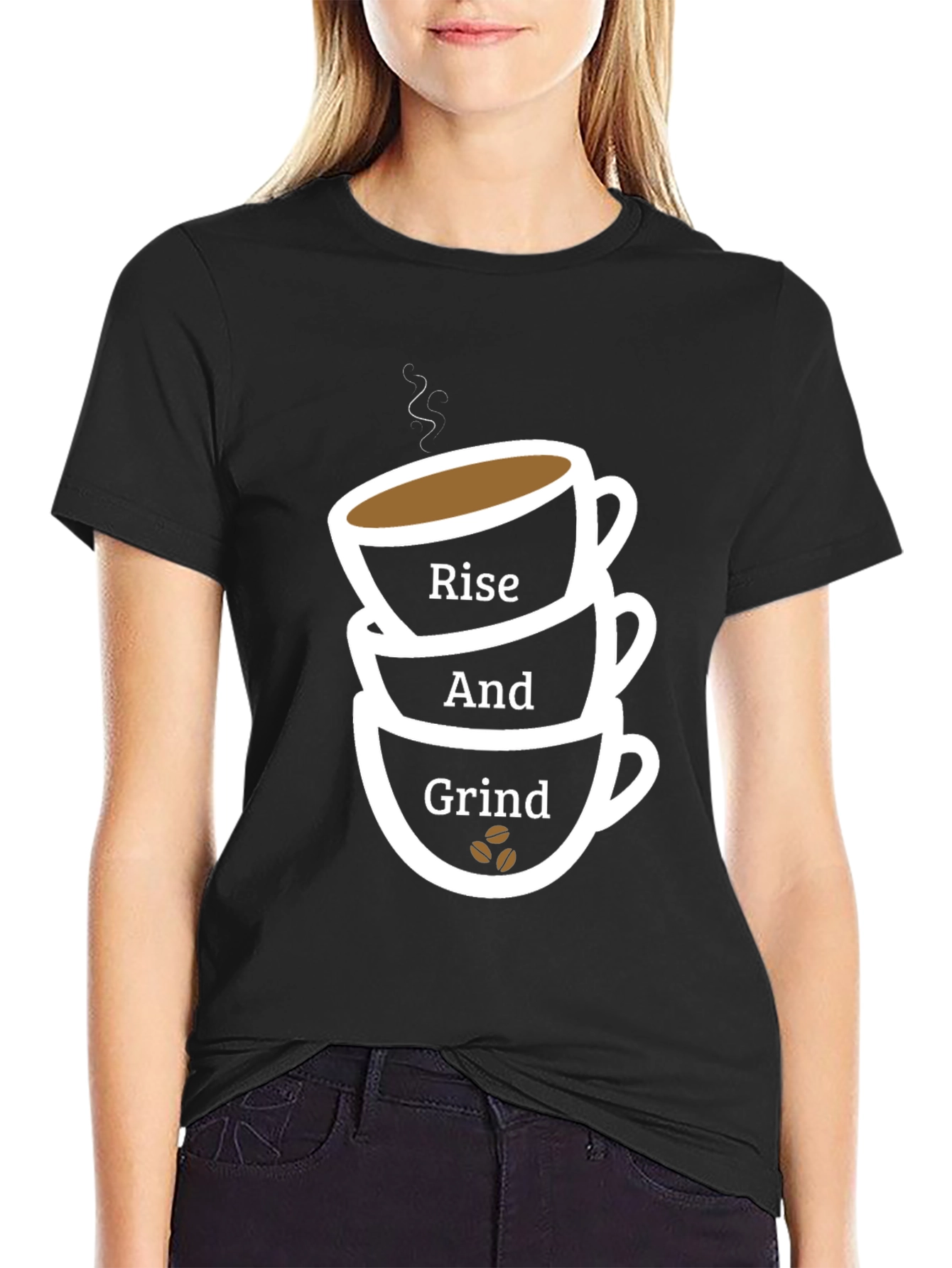 Rise and Grind Coffee Cup T-Shirt - Black