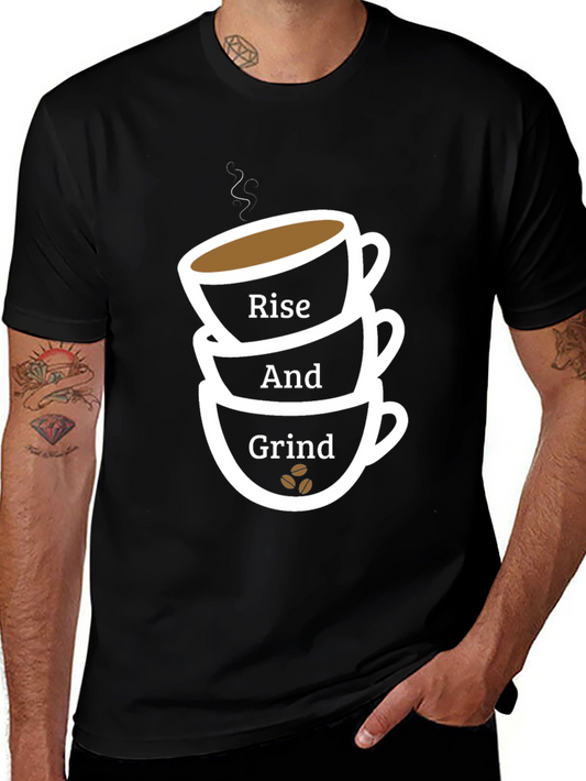 Rise and Grind Coffee Cup T-Shirt - Black
