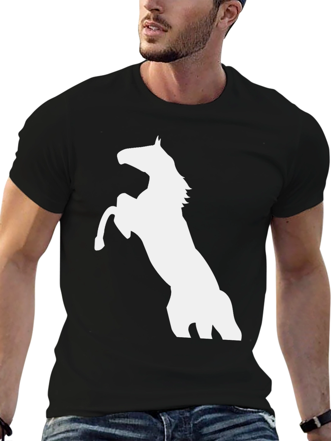 Black Horse Graphic Tee - Mens Casual T-Shirt