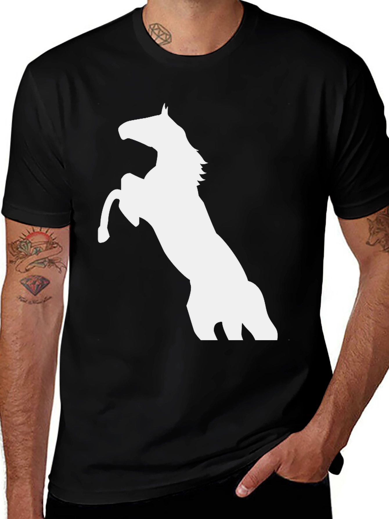 Black Horse Graphic Tee - Mens Casual T-Shirt