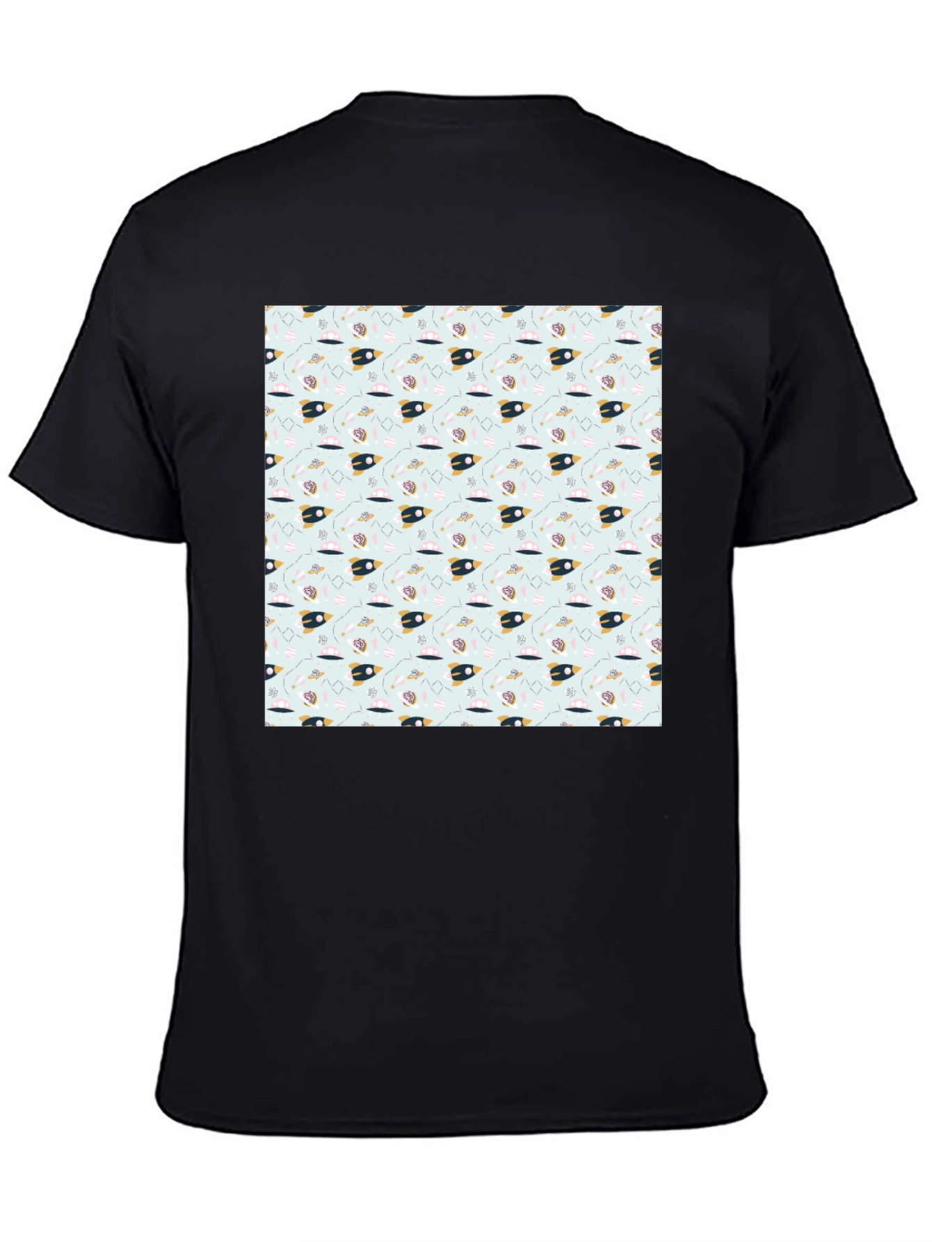 Space Rocket Pattern Black Tee