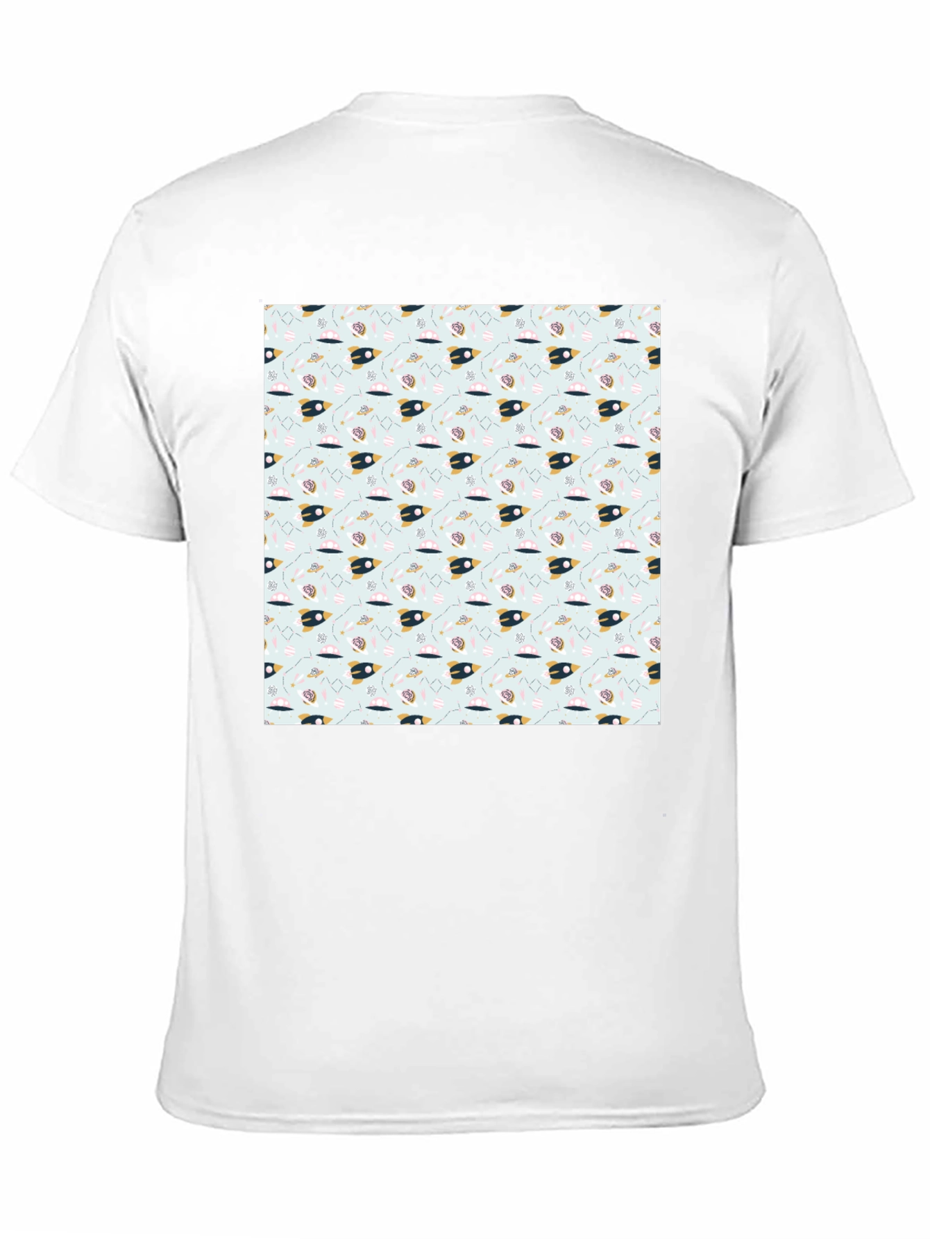 Space Rocket Pattern Black Tee