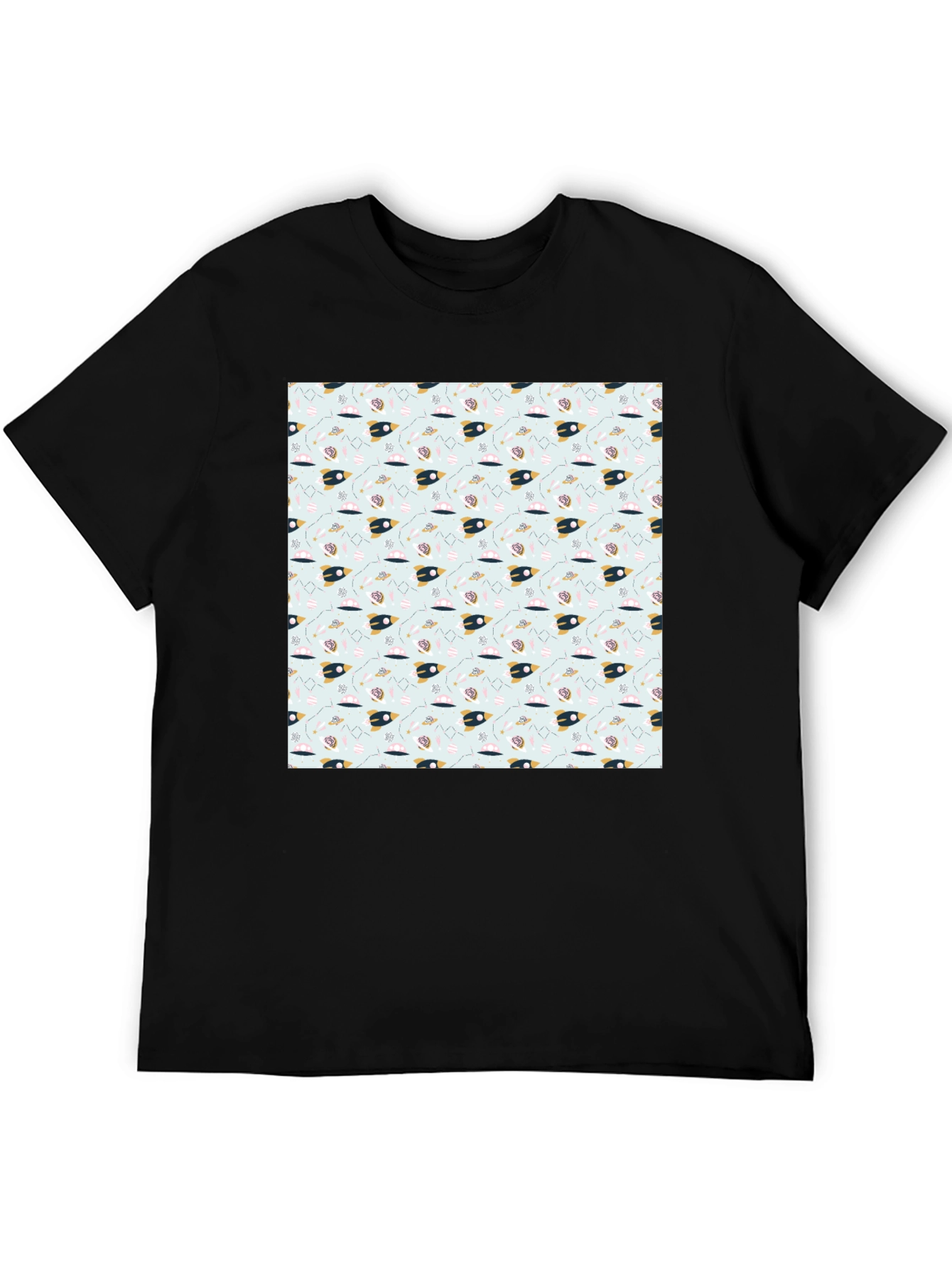 Space Rocket Pattern Black Tee