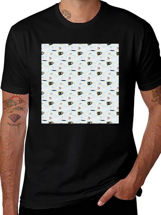 Space Rocket Pattern Black Tee