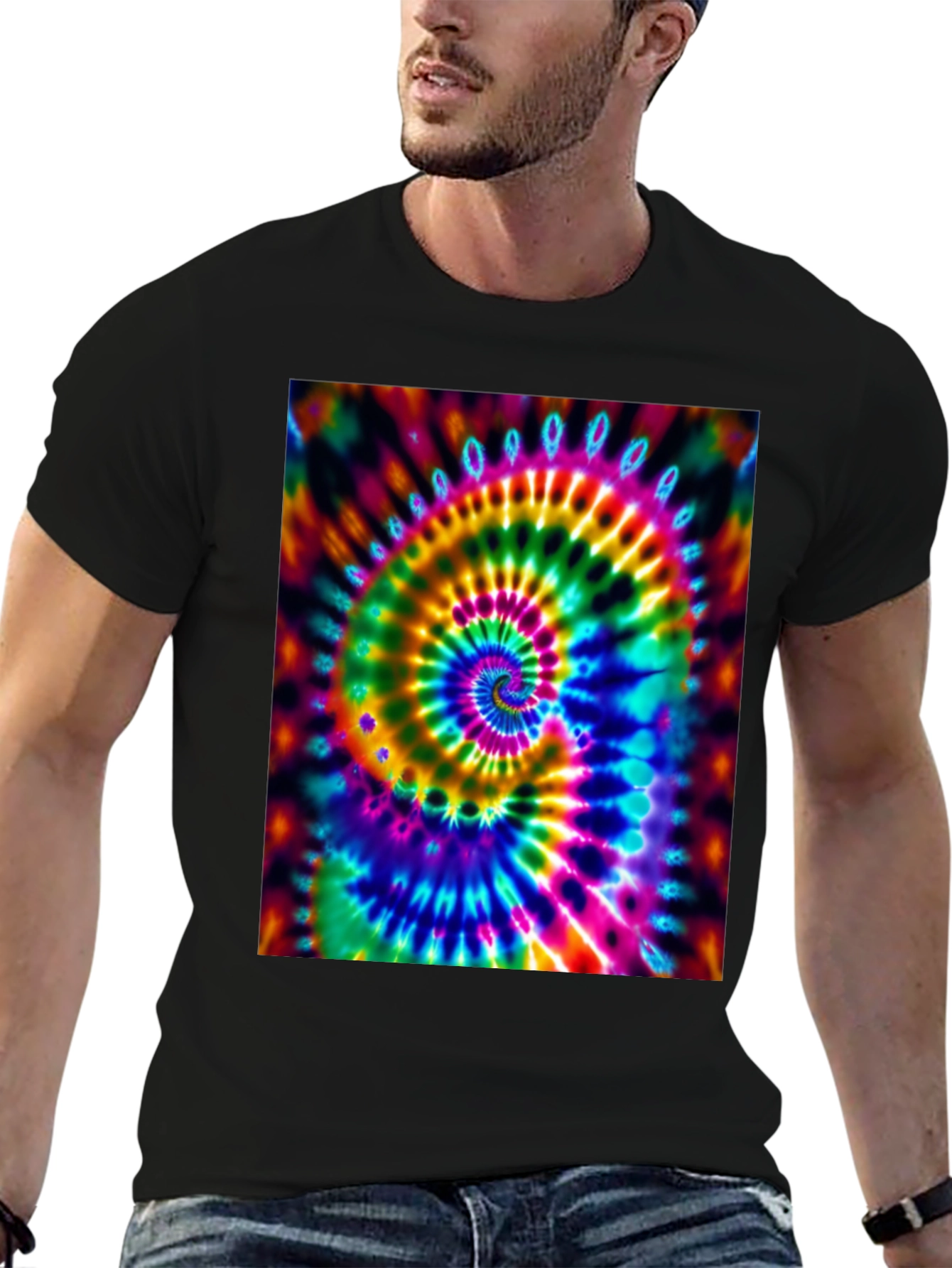 Psychedelic Tie-Dye Spiral Black T-Shirt