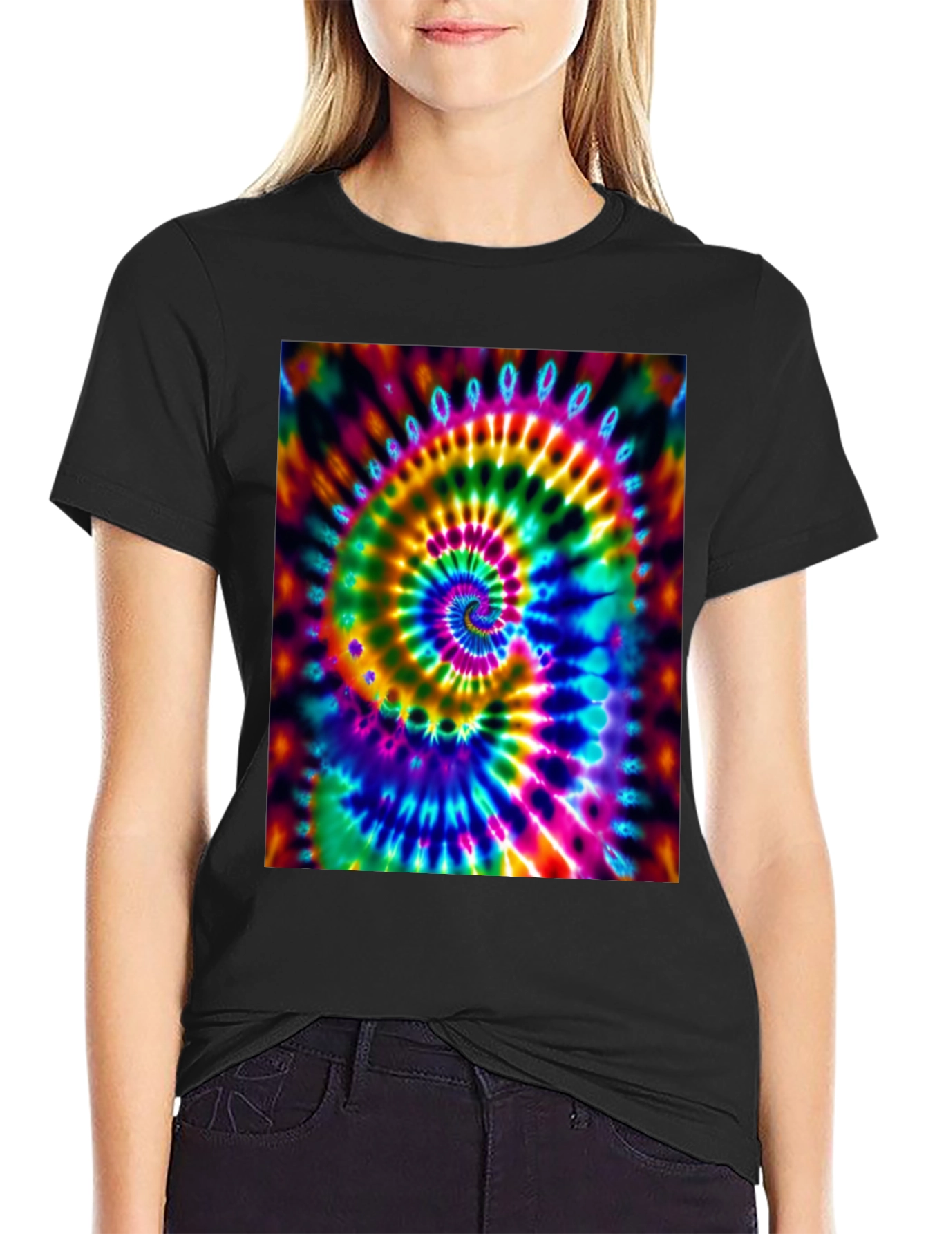 Psychedelic Tie-Dye Spiral Black T-Shirt