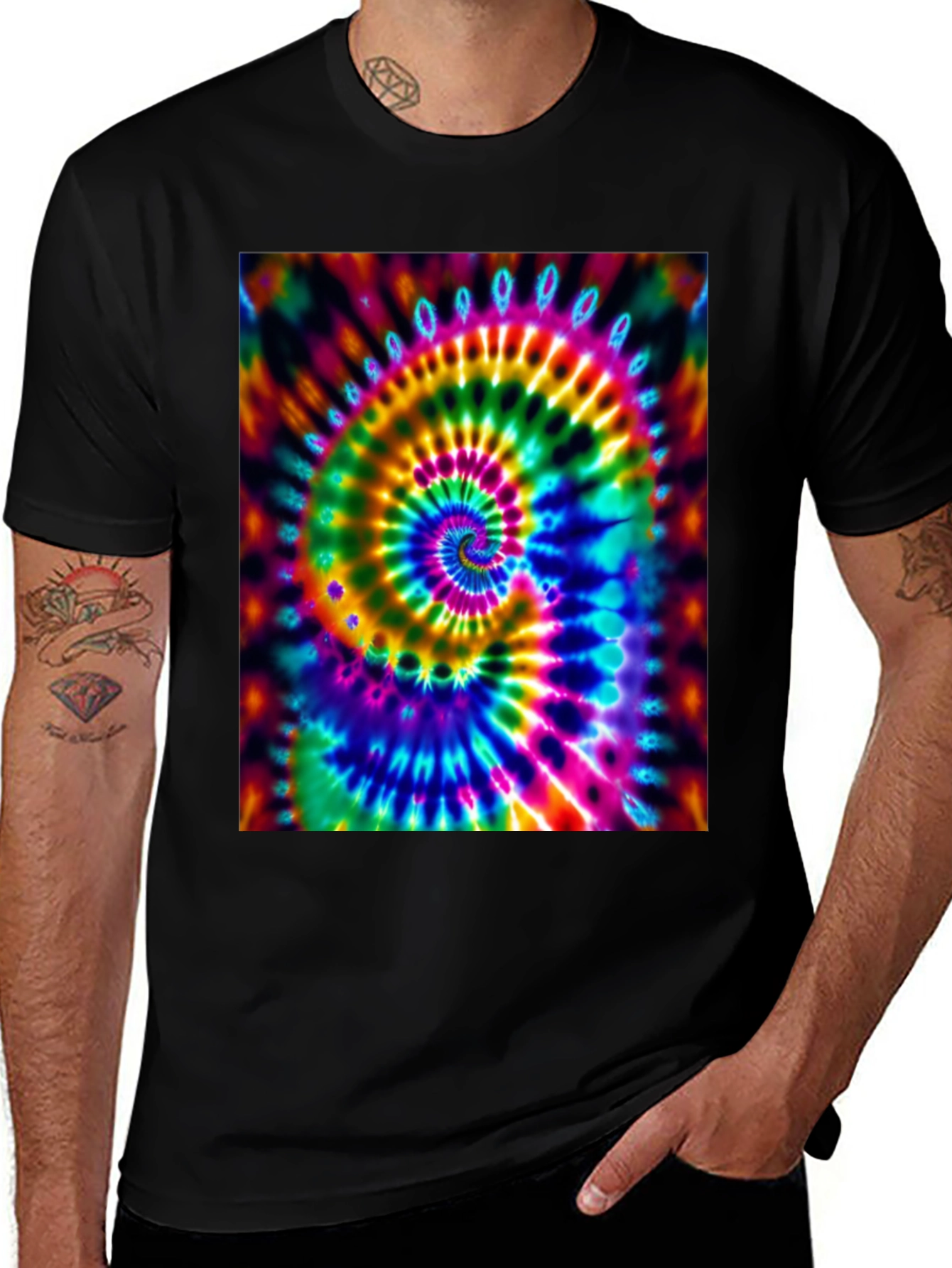 Psychedelic Tie-Dye Spiral Black T-Shirt