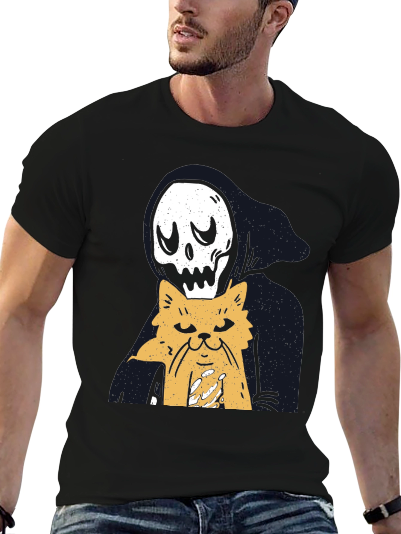 Grim Reaper Cat Lover T-Shirt - Black