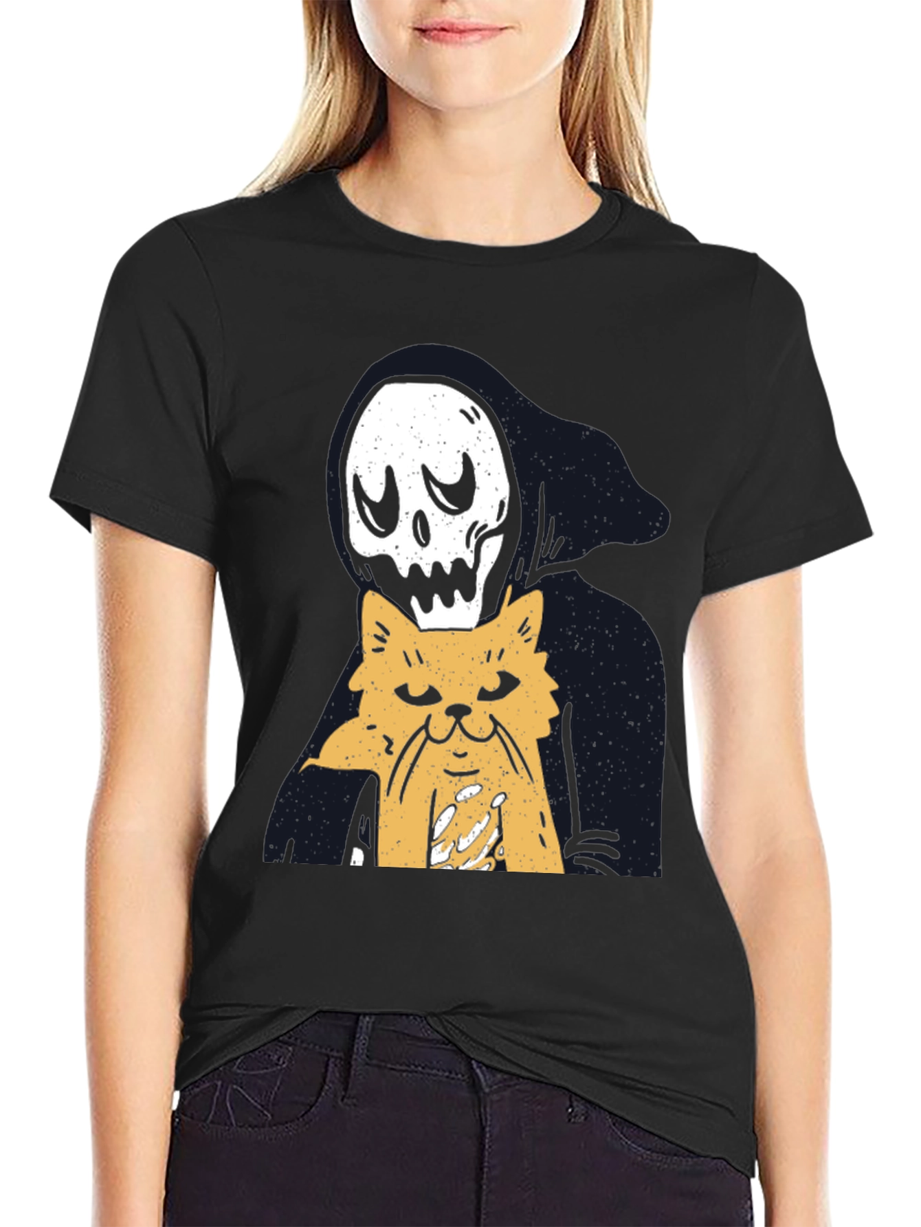 Grim Reaper Cat Lover T-Shirt - Black