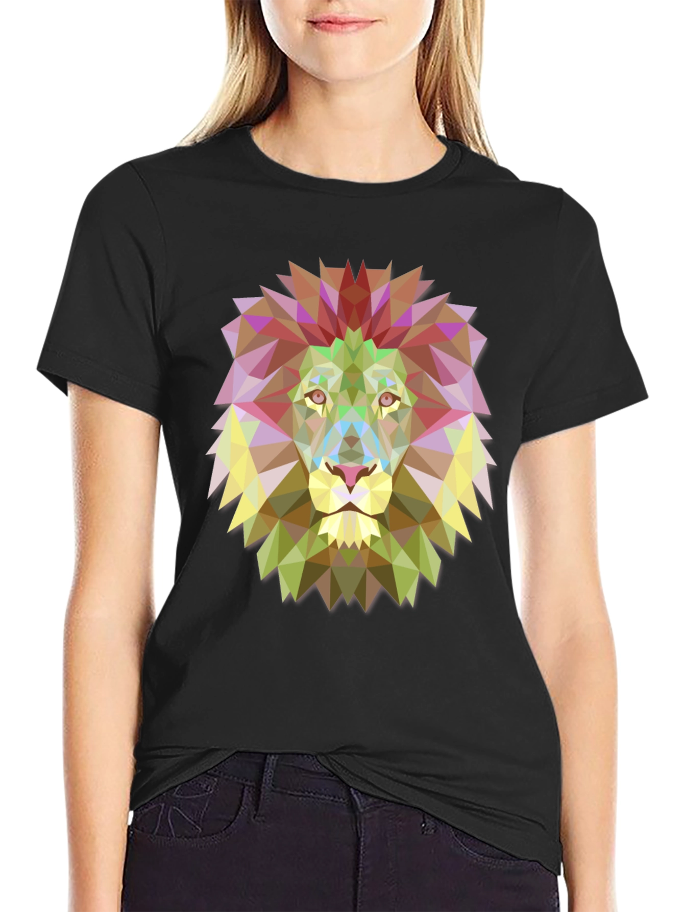 Geometric Lion Graphic Black Tee
